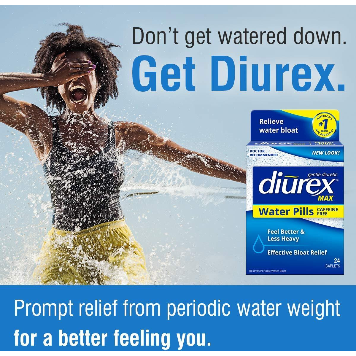 Diurex Max Water Pills - Maximum Strength Caffeine Free Diuretic - Relieve Water Bloat - 24 Count