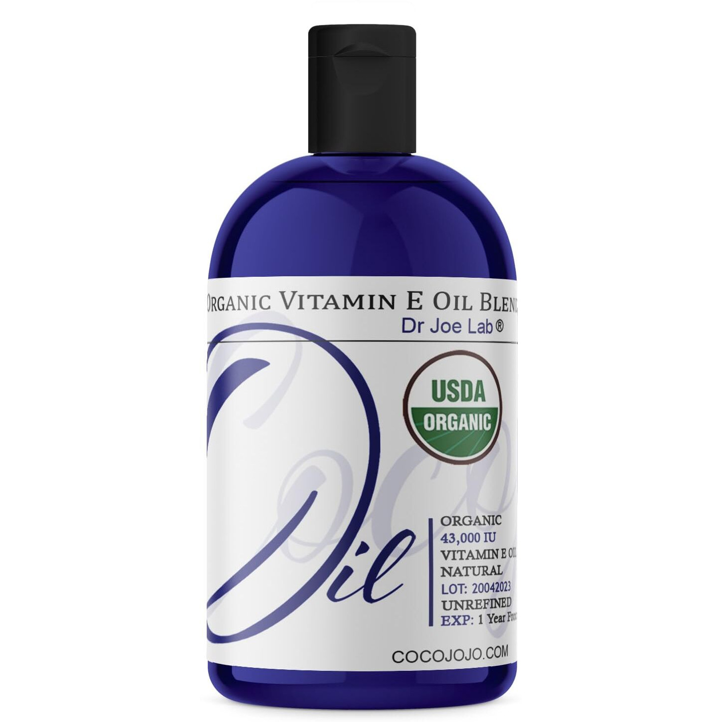 Dr Joe Lab Organic Vitamin E Oil - Usda Certified, 100% Natural, 43,000 Iu, Non-Gmo, Vegan, Cruelty-Free - For Face Skin Hair Body Nails Cuticles Locs - Deep Hydrating Moisturizing (4 Oz.)