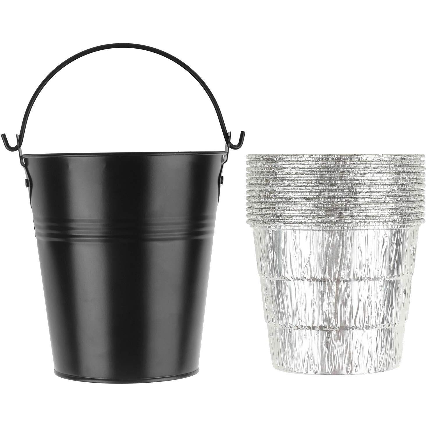 Drip Grease Bucket And 12-Pack Liners For Traeger 20/22/34 Series, Pit Boss Etc Pellet Grill Smoker (Black 12)