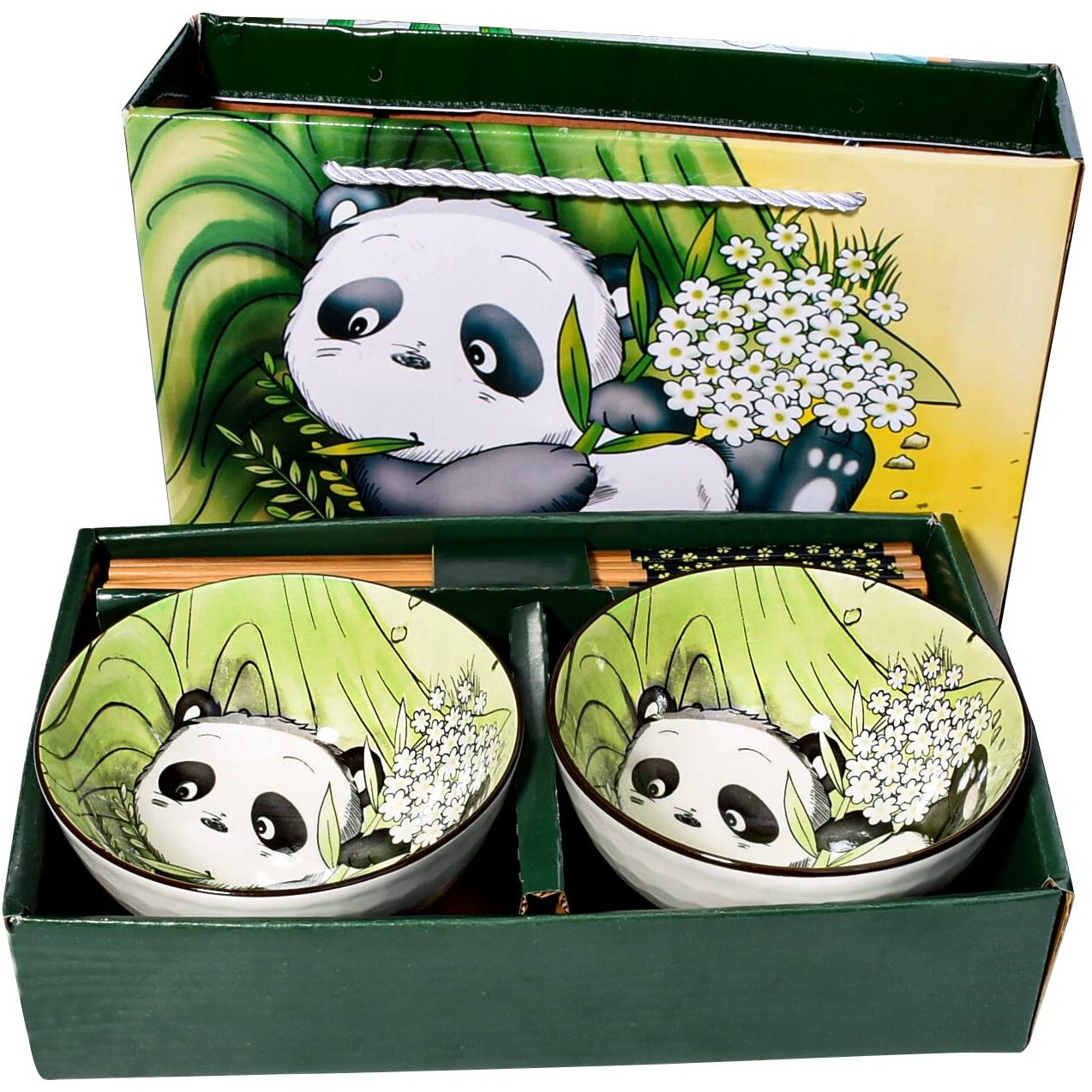 Bosili Cute Panda Rice Bowls And Chopsticks Set, Ceramic Rice Bowls For Dessert Soup Rice As A Good Gift (2 Pieces)