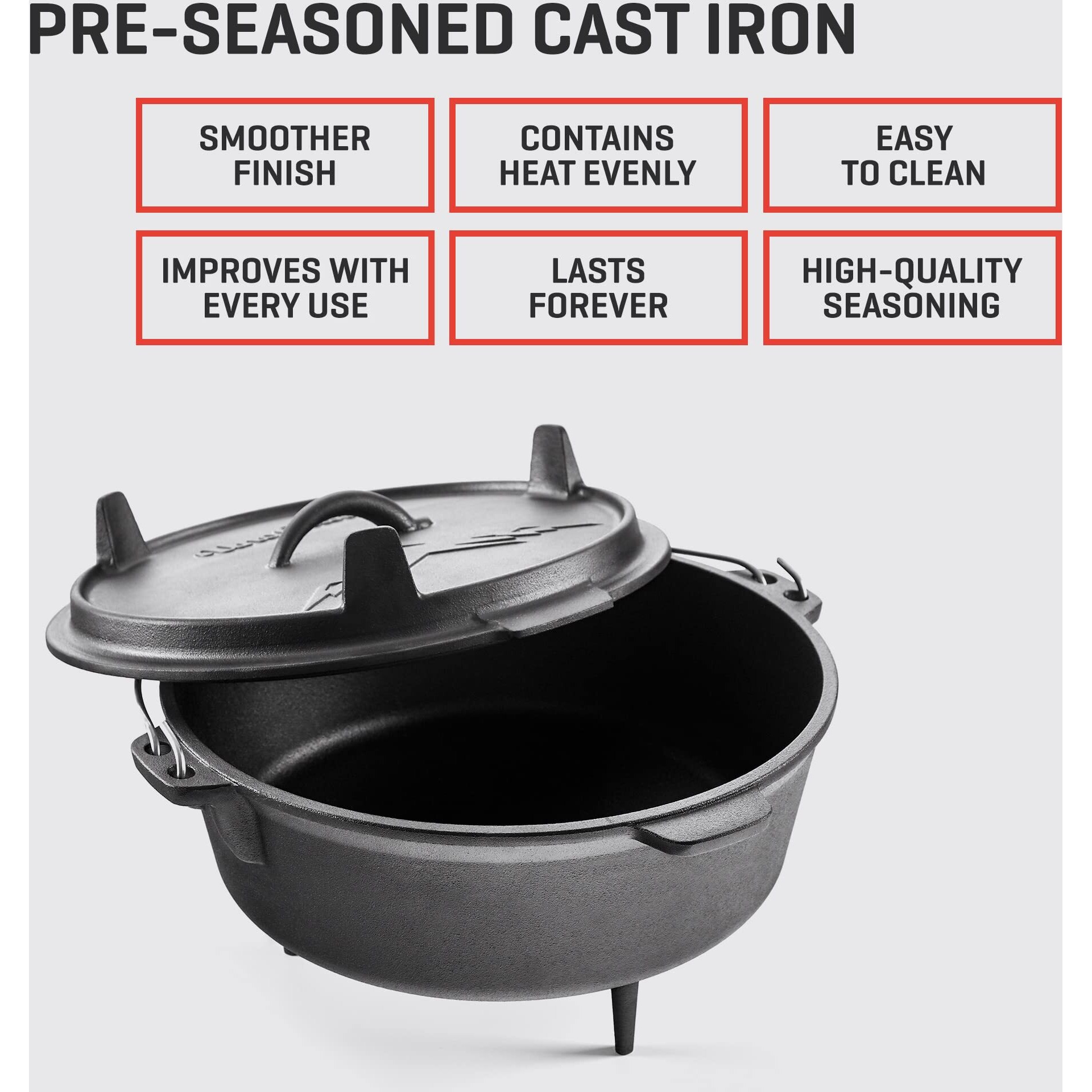 Uno Casa 6Qt Cast Iron Camping Dutch Oven With Lid Lifter And Storage Bag - Cast Iron Dutch Oven Pot With Lid, Cast Iron Camping Cookware, Camping Oven - Campfire Cooking Equipment