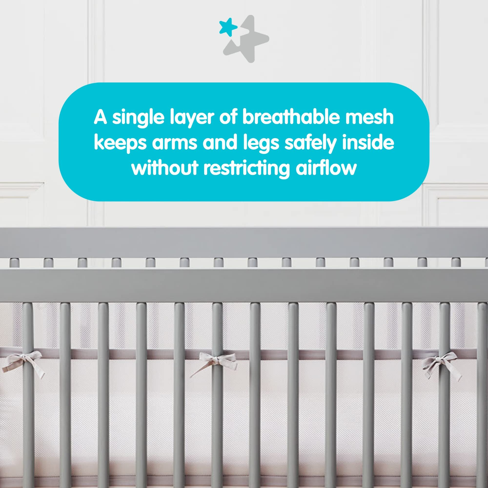 Airflowbaby Breathable Mesh Liner For Full-Size Cribs, 9"" H (23Cm) Essential 2Mm Mesh, Gray (Size 4Fs Covers 3 Or 4 Sides)
