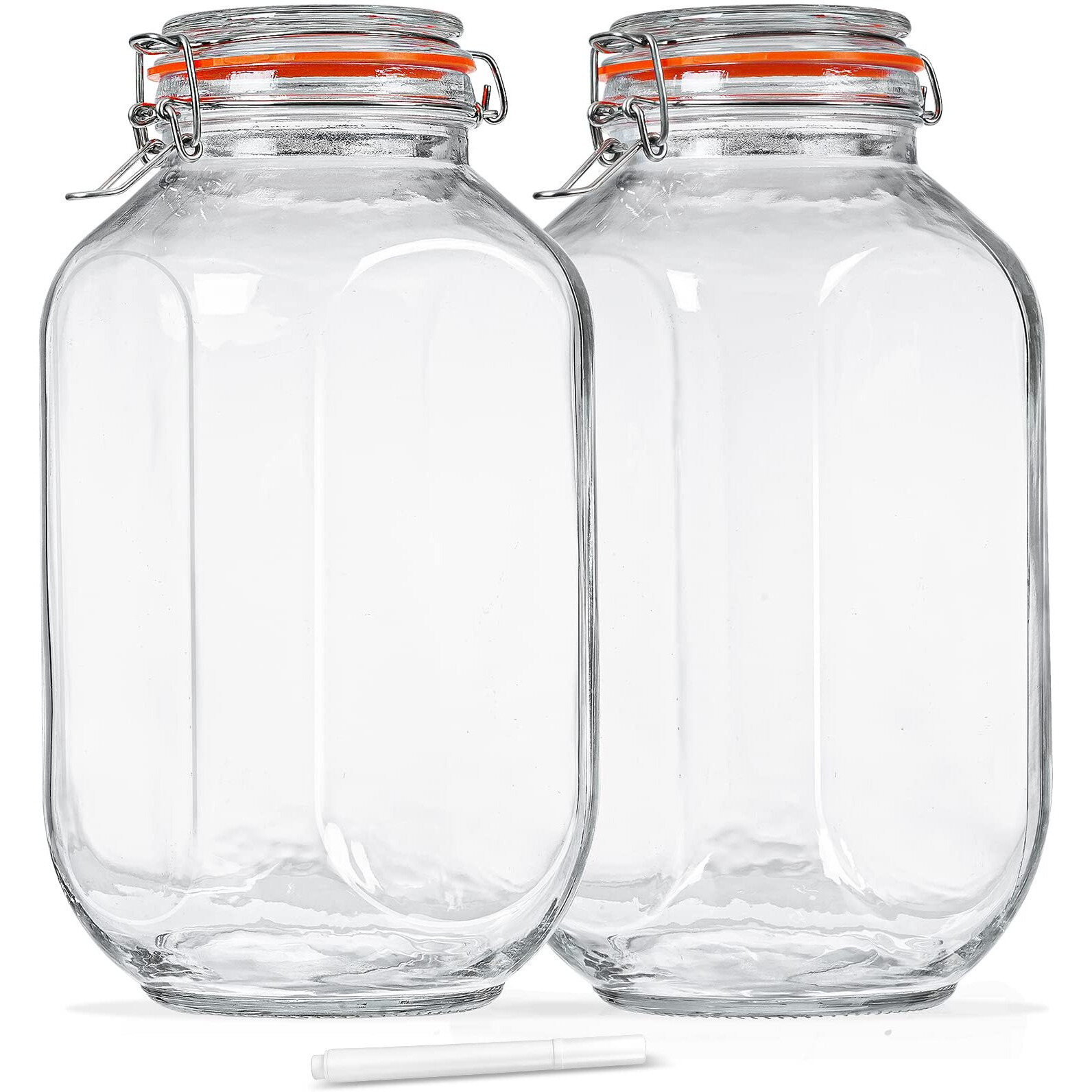 1 Gallon Square Glass Storage Jars With Airtight Lids, 2 Pack Large Glass Pickle Jars For Fermenting, Clear Glass Canister For Flour, Cookie, Candy, Kombucha, Sun Tea(Extra Labels And Gasket)
