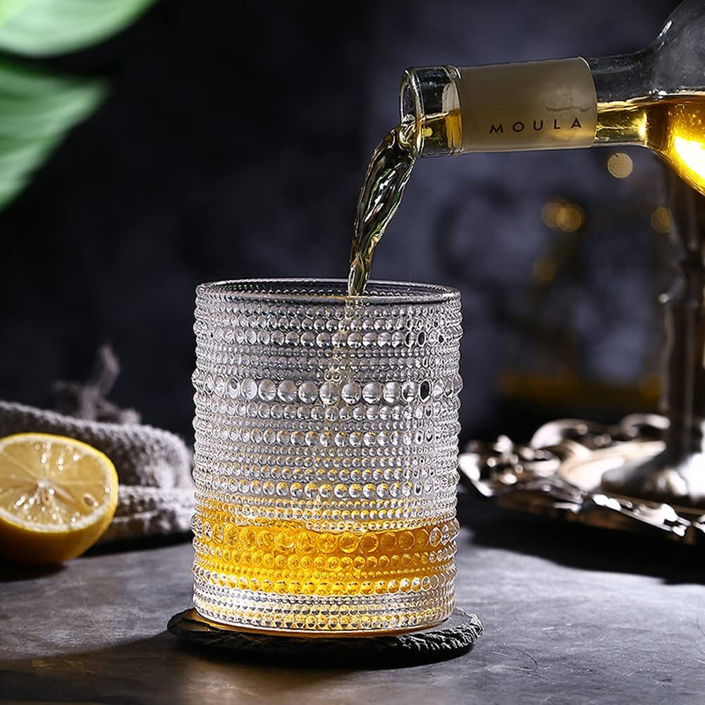 Bandesun Romantic Water Glasses, 12 Oz Hobnail Drinking Glasses Set 6, Embossed Vintage Glassware Set For Beer, Cocktail, Soda, Beverage Clear