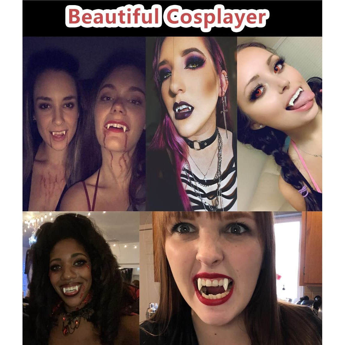 Cooljoy 3 Sizes Vampire Fangs Teeth With Adhesive Halloween Cosplay Props White Horror False Teeth Props Party Favors Masquerade Accessories Gift