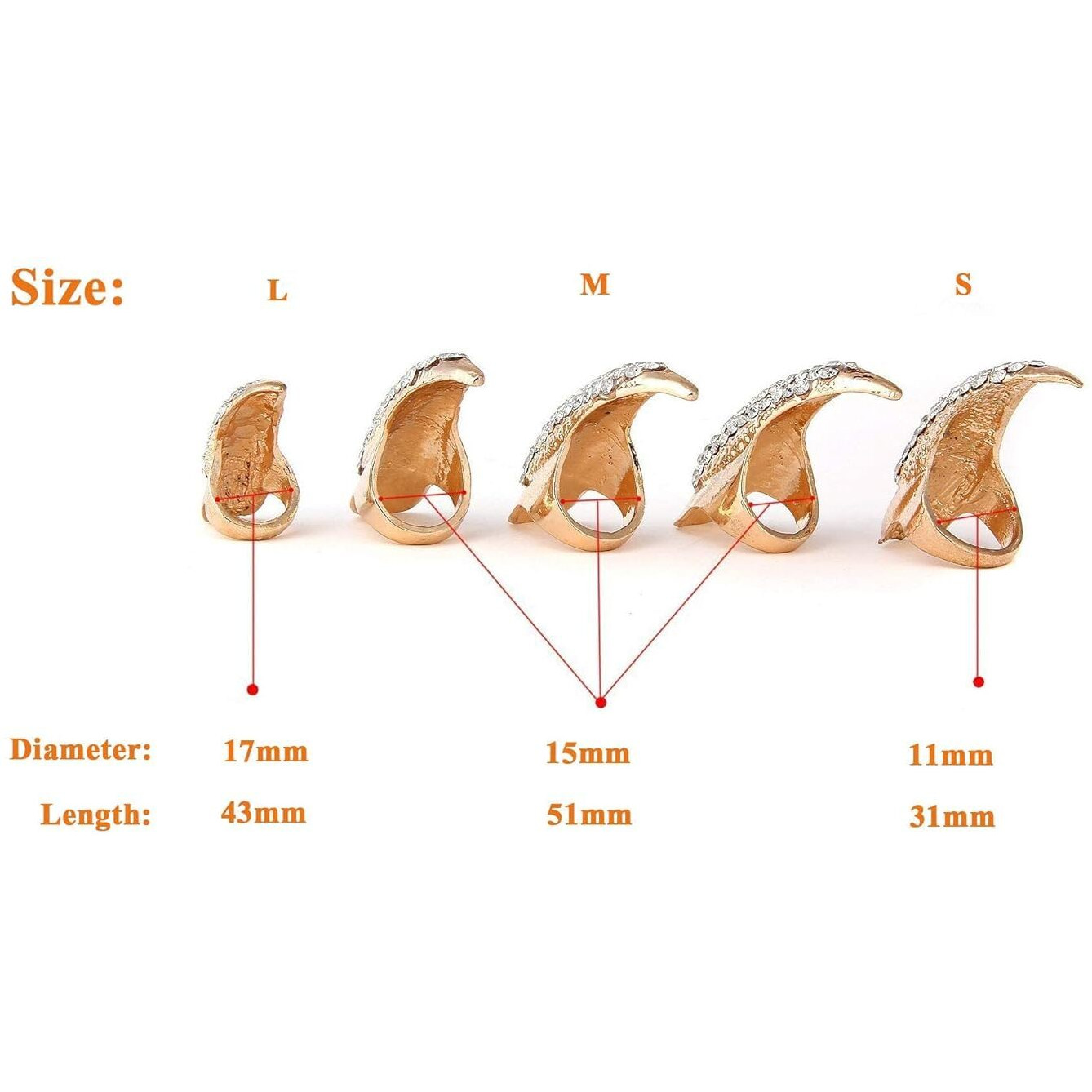 10 Pcs Halloween Costume Claws Fake Nails Ring Set, Bestga Gothic Punk 3 Sizes Crystal Full Finger Rings Paved Paw Bend Fingertip Fingernail Claw Girls Women Men Ring False Easy Long Nails (Golden)