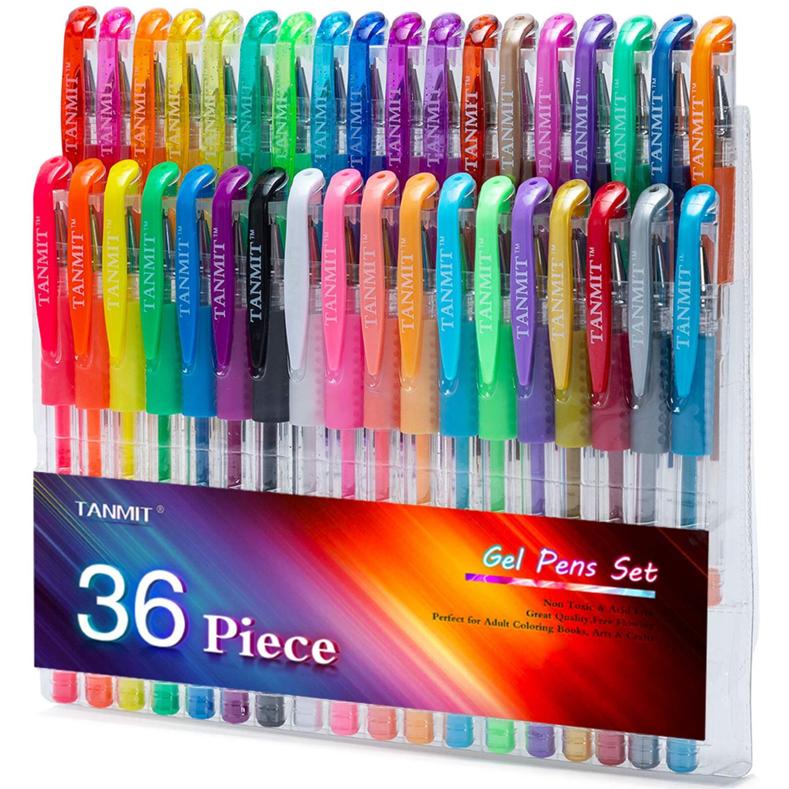 Tanmit Gel Pens, 36 Colors Gel Pens Set For Adult Coloring Books, Colored Gel Marker With 40% More Ink, Great For Kids Adult Doodling Scrapbooking Drawing