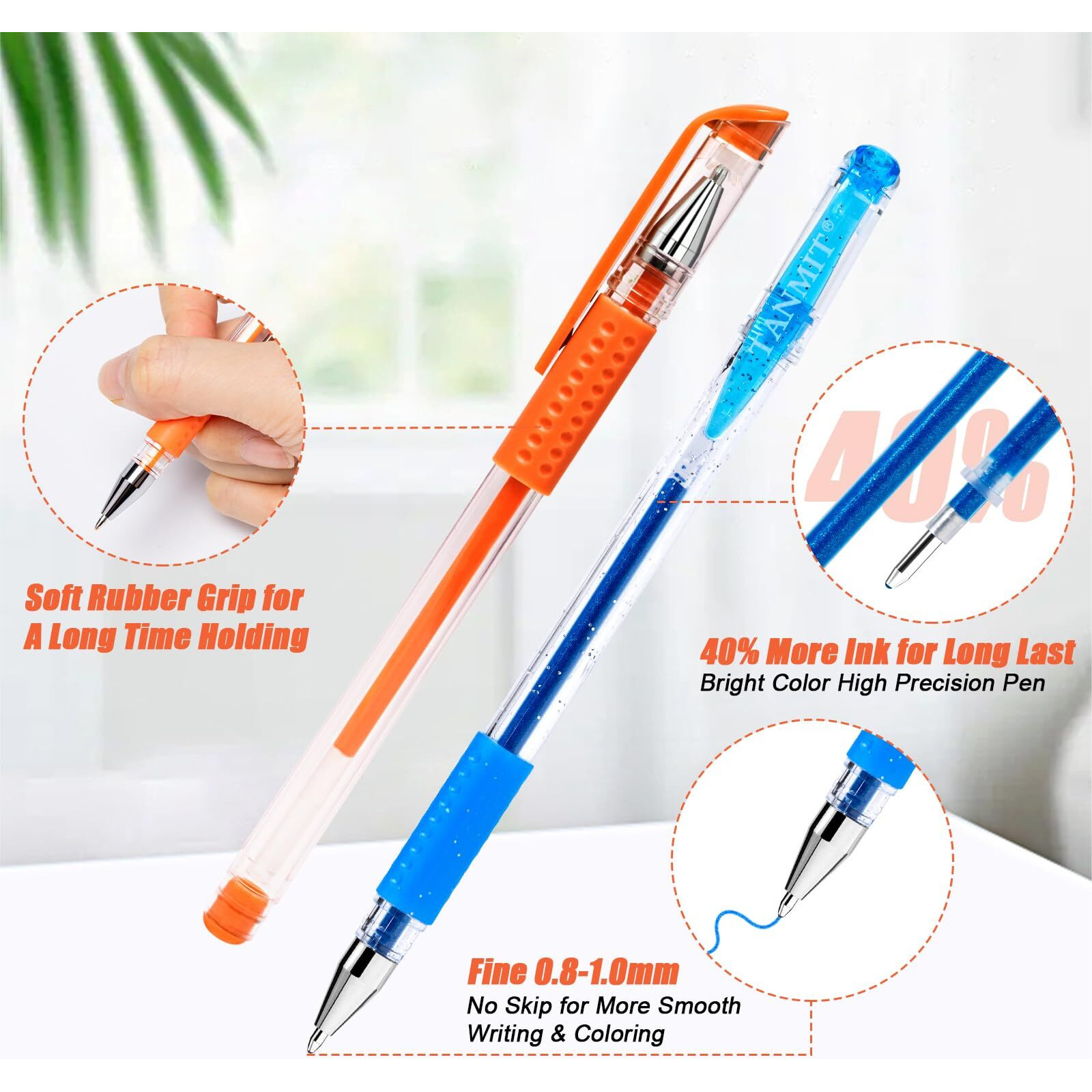 Tanmit Gel Pens, 36 Colors Gel Pens Set For Adult Coloring Books, Colored Gel Marker With 40% More Ink, Great For Kids Adult Doodling Scrapbooking Drawing