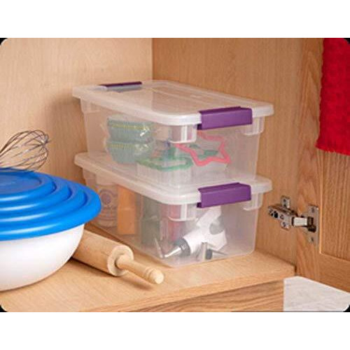 Sterilite 17511712 6 Quart Clearview Latch Storage Container With Plum Handles
