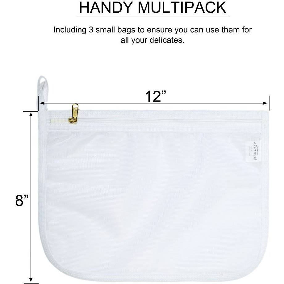 Tenrai Delicates Laundry Bags, Bra Fine Mesh Wash Bag For Underwear, Lingerie, Bra, Pantyhose, Socks, Use Ykk Zipper, Have Hanger Loops, Small Openings (White, 3 Small)