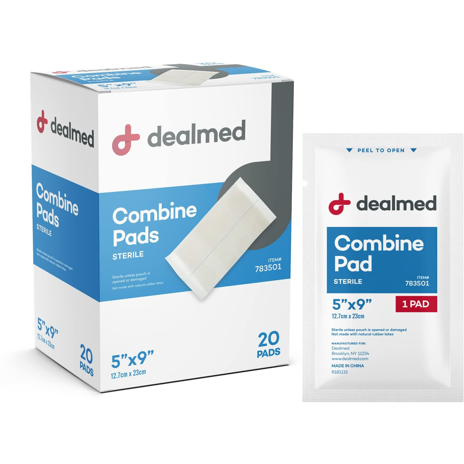 Dealmed Abdominal Combine Pads | Individually Wrapped, Absorbent, Latex-Free, Non Adherent | Abdominal Pads For Wound Care, Drainage, First Aid Kit | Sterile Abd Pads 5X9 In | 20/Box (Pack Of 1)