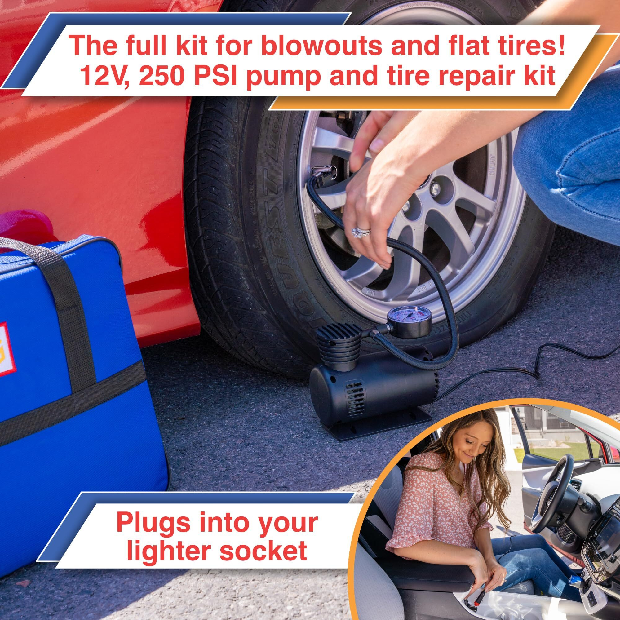 First Secure 90 Piece Car Emergency Roadside Kit Tool Set W/Safety Kit For Women & Men - Essential Safety & Survival Assistance Kit For Travel, Camping, Road Trip, Truck, Suv