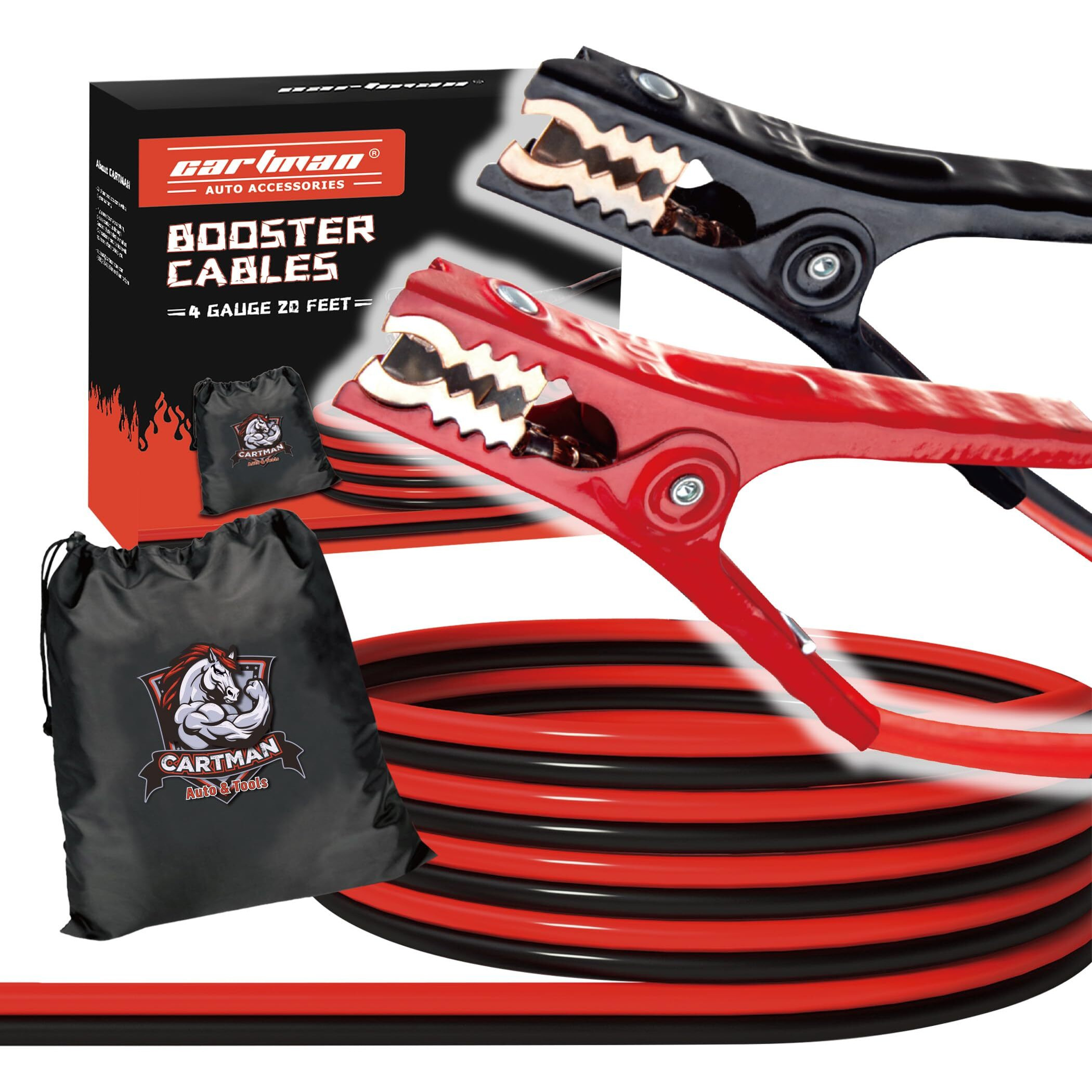 Cartman 4 Gauge 20 Feet Jumper Cables Automotive Booster Cables With Carry Bag For Car Suv And Pickup Trucks