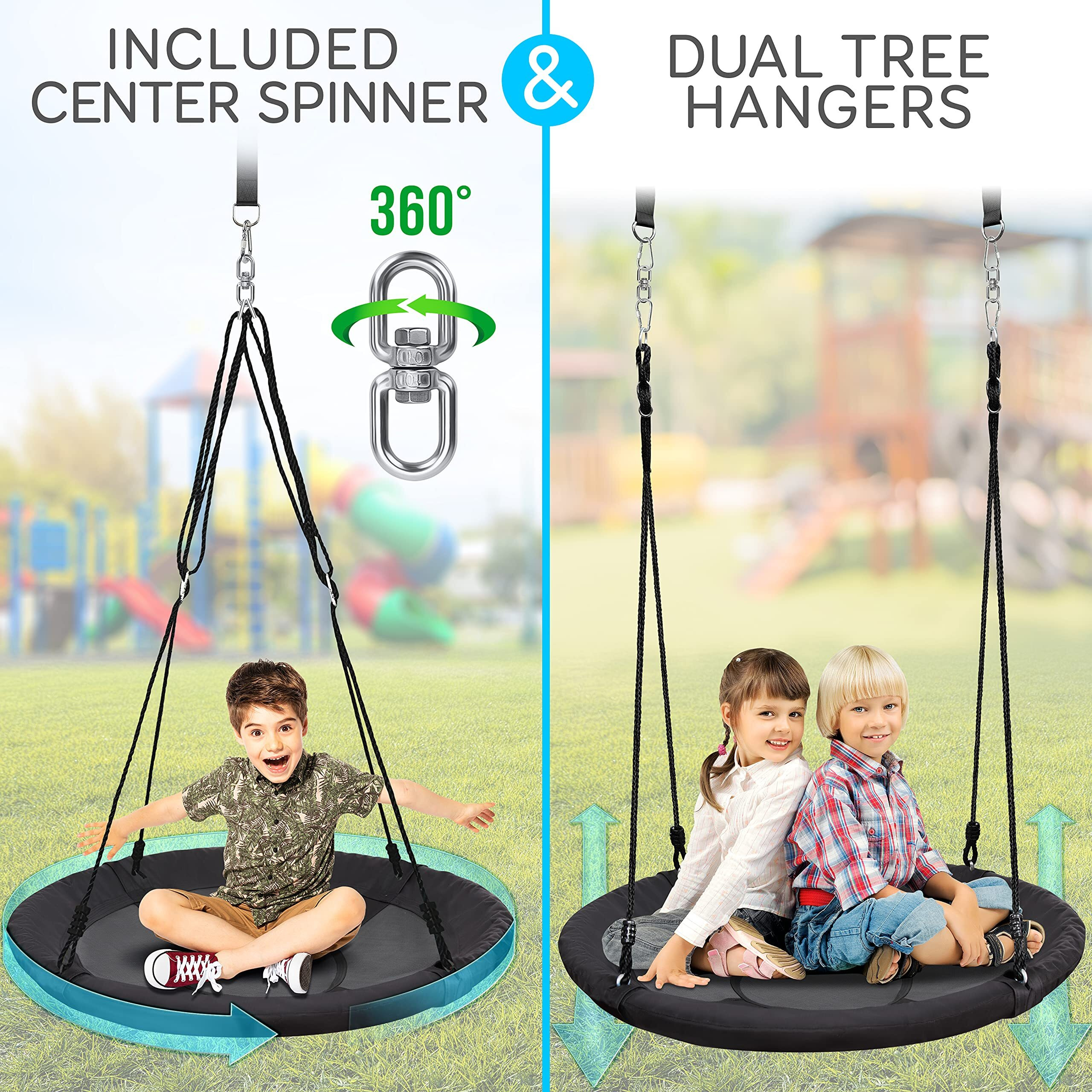 Serenelife Saucer Swing With Hang Kit, Outdoor Tree Swing With Swivel Spinner For Kids (Black)