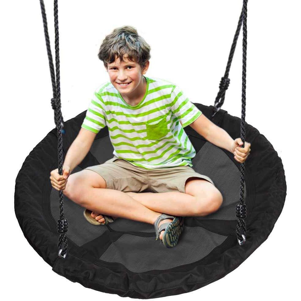 Serenelife Saucer Swing With Hang Kit, Outdoor Tree Swing With Swivel Spinner For Kids (Black)