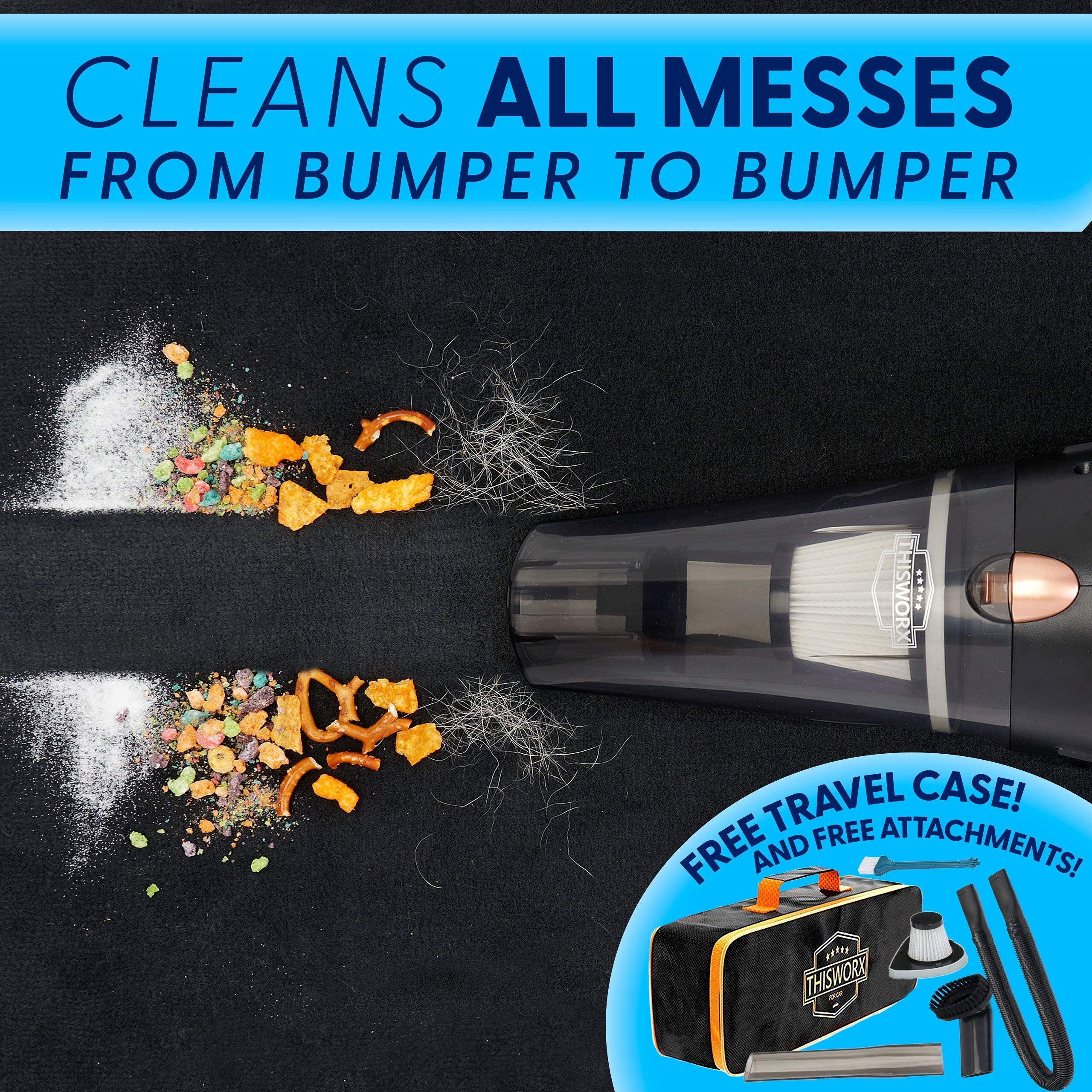 Thisworx Car Vacuum Cleaner - Portable Handheld Mini Vacuum Cleaner W/ 16Ft Cord, Bag, & Attachments - Small Vacuum For Car, Rv, Boats, Travel - Car Accessories
