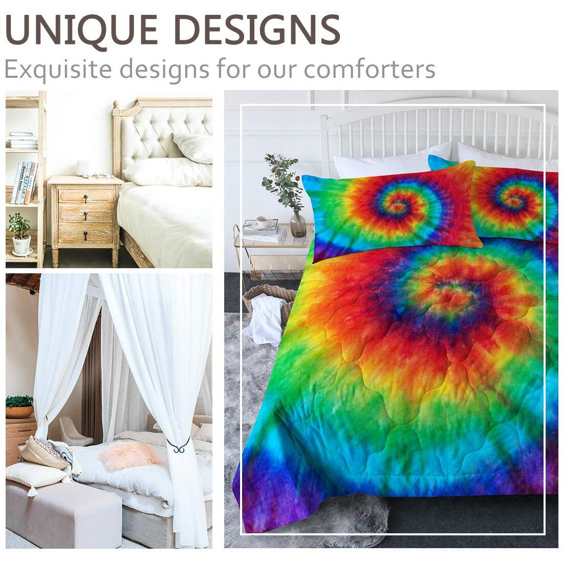 Blessliving Tye Dye Comforter Set Girls Full/Queen Size Comforter Sets Rainbow Bedding Set 3Pc Boho Colorful Bedding Sets Soft Tie Dye Bedding Quilt Set