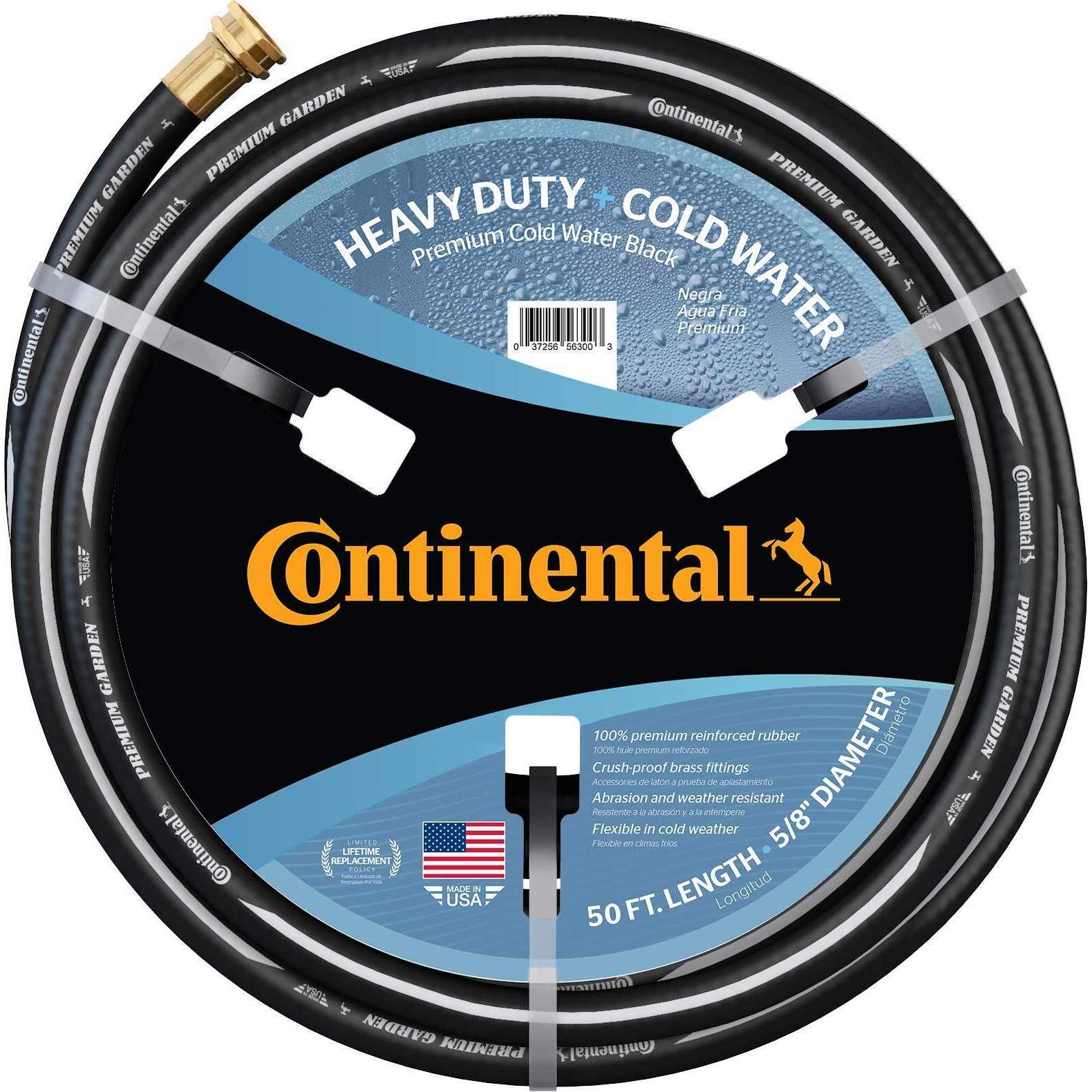 Continental Premium Garden Black Heavy Duty Cold Water Garden Hose, 5/8In Inside Diameter X 50Ft Length, Male X Female Garden Hose Thread