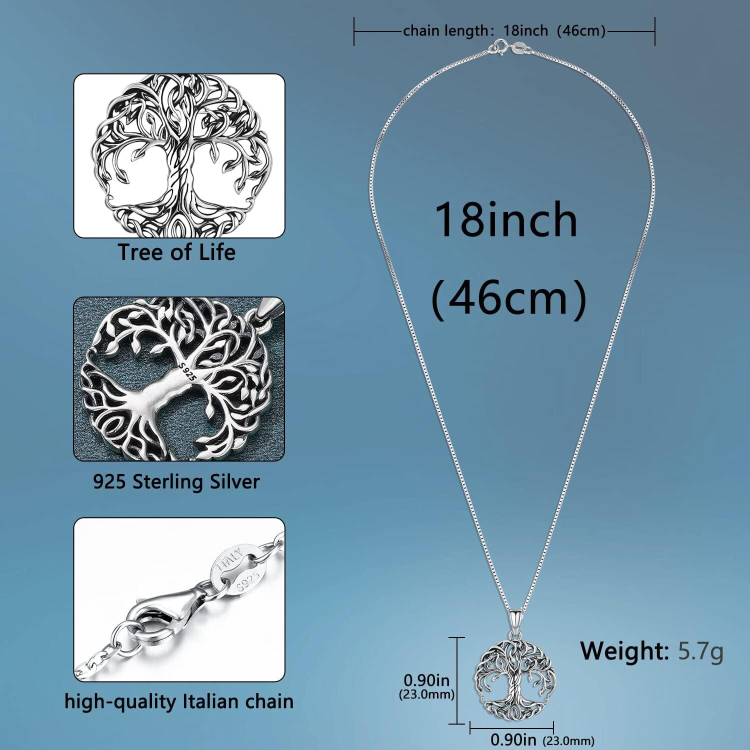 Aniu Mothers Day Gift Jewelry Tree Of Life Necklace For Women Mom, 925 Sterling Silver Celtic Family Tree Pendant Jewelry Gift For Birthday 18"" (With Gift Box)