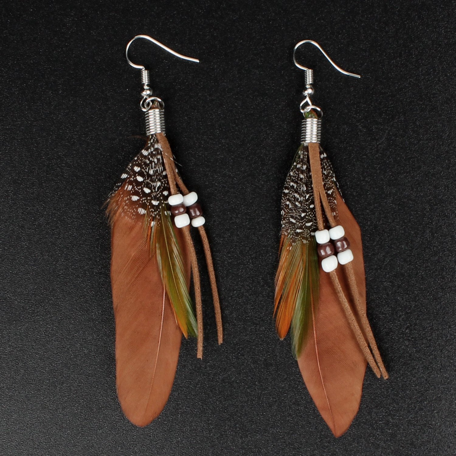 Kisspat Nature Feather Dangle Earrings, Brown, 3-3.5 In Length, Alloy Hook, Handmade