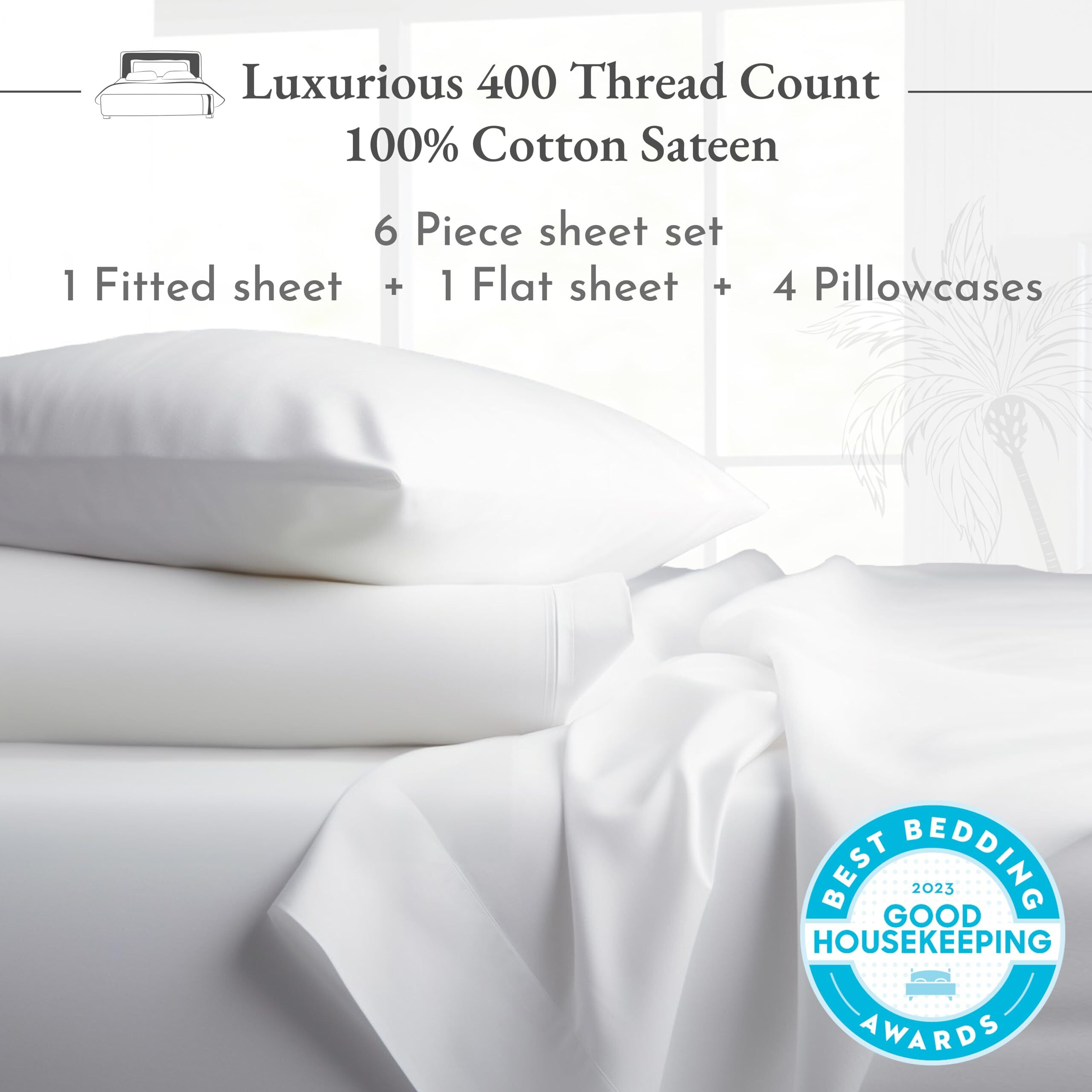 California Design Den 6-Pc Queen Size Sheet Set With 4 Pillowcases - 400 Thread Count 100% Cotton Sheets, Cooling Sateen Weave, Luxury Deep Pocket Bedsheets Set - Dark Purple