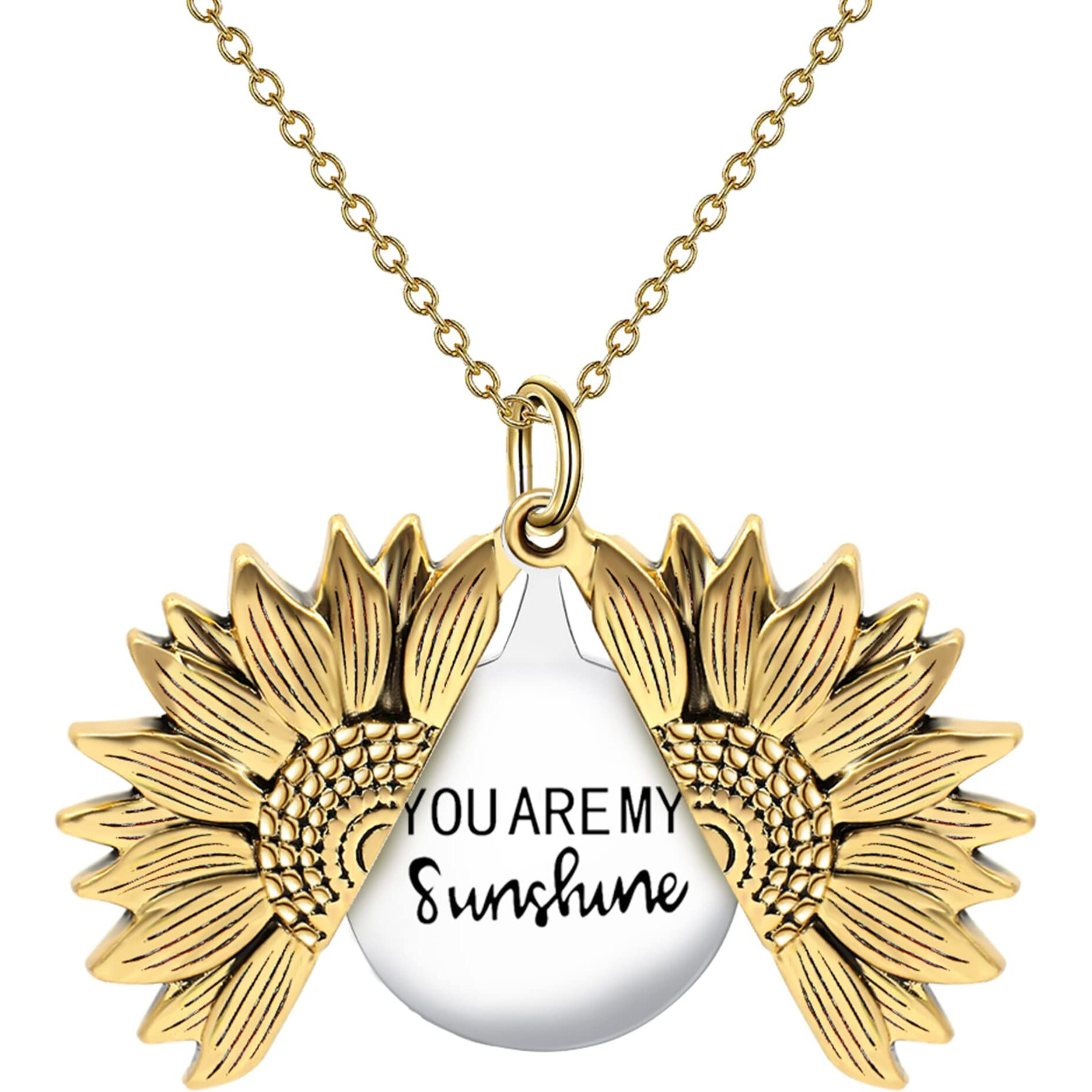 Sloong You Are My Sunshine Engraved Necklace Inspirational Sunflower Locket Necklace Jewelry Mother's Day Gift For Women Girlfriend