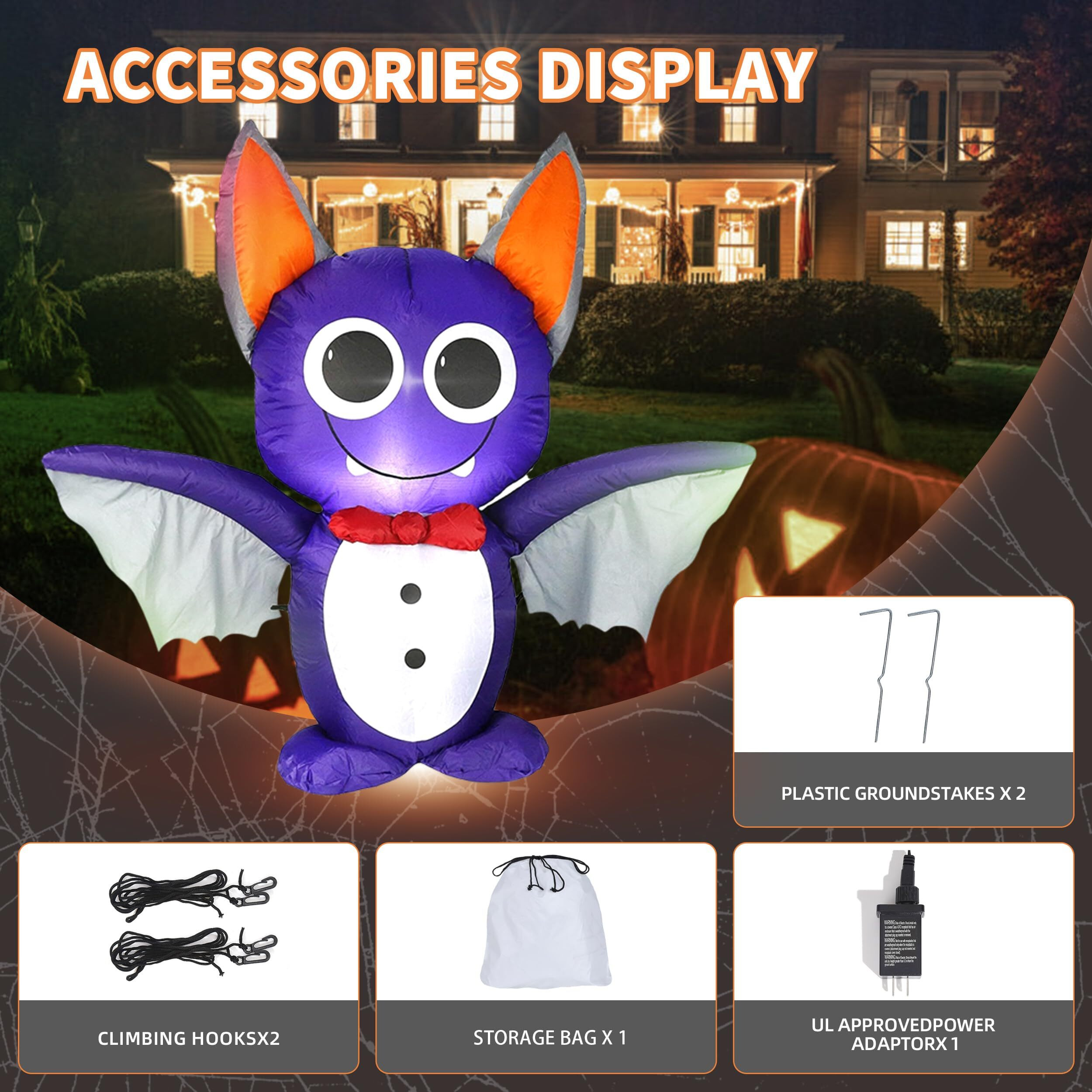 Dearsun 4Ft Adorable Halloween Inflatable Purple Bat Led Lighted Outer Decoration Large Party Yard Decoration (Purple Bat)