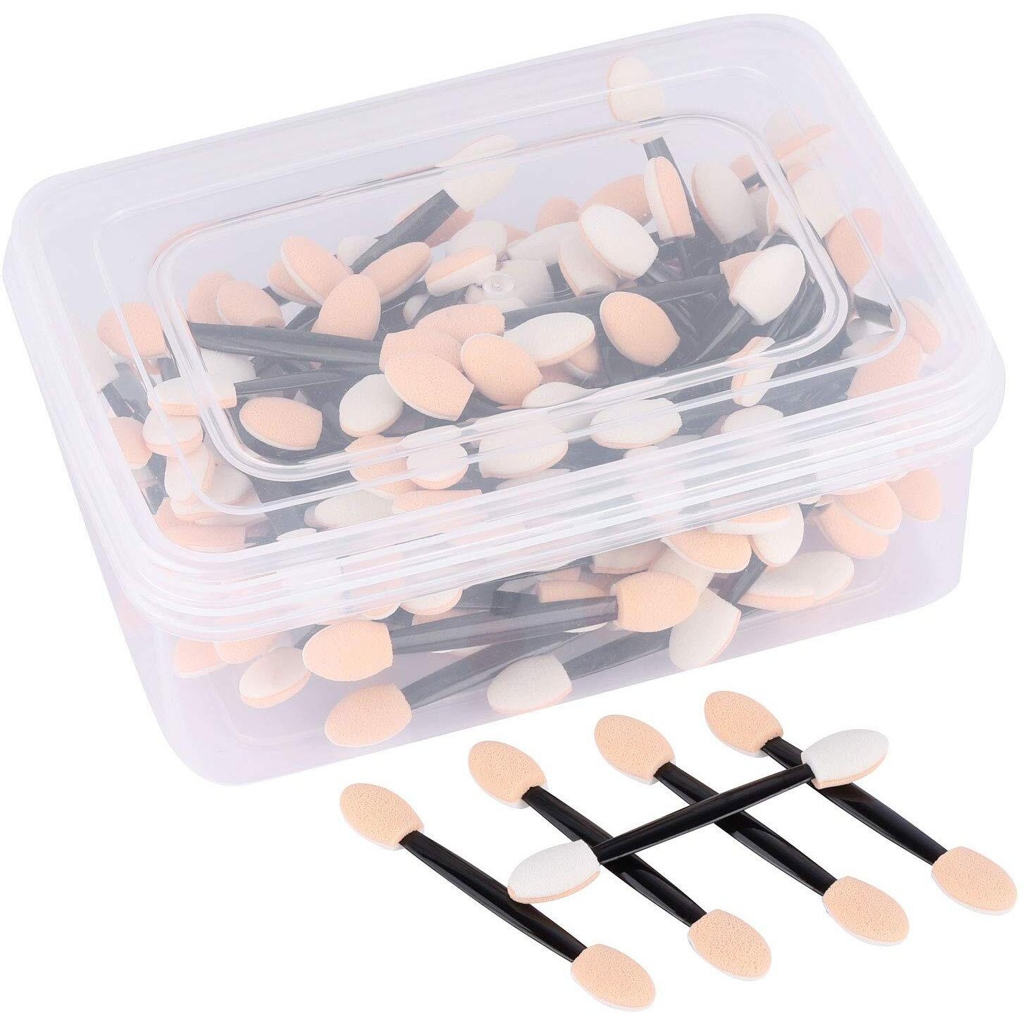 150 Eye Shadow Applicator Disposable Foam Makeup Brush Sponge Tipped Oval Eyeshadow Applicators Dual Sides With Container