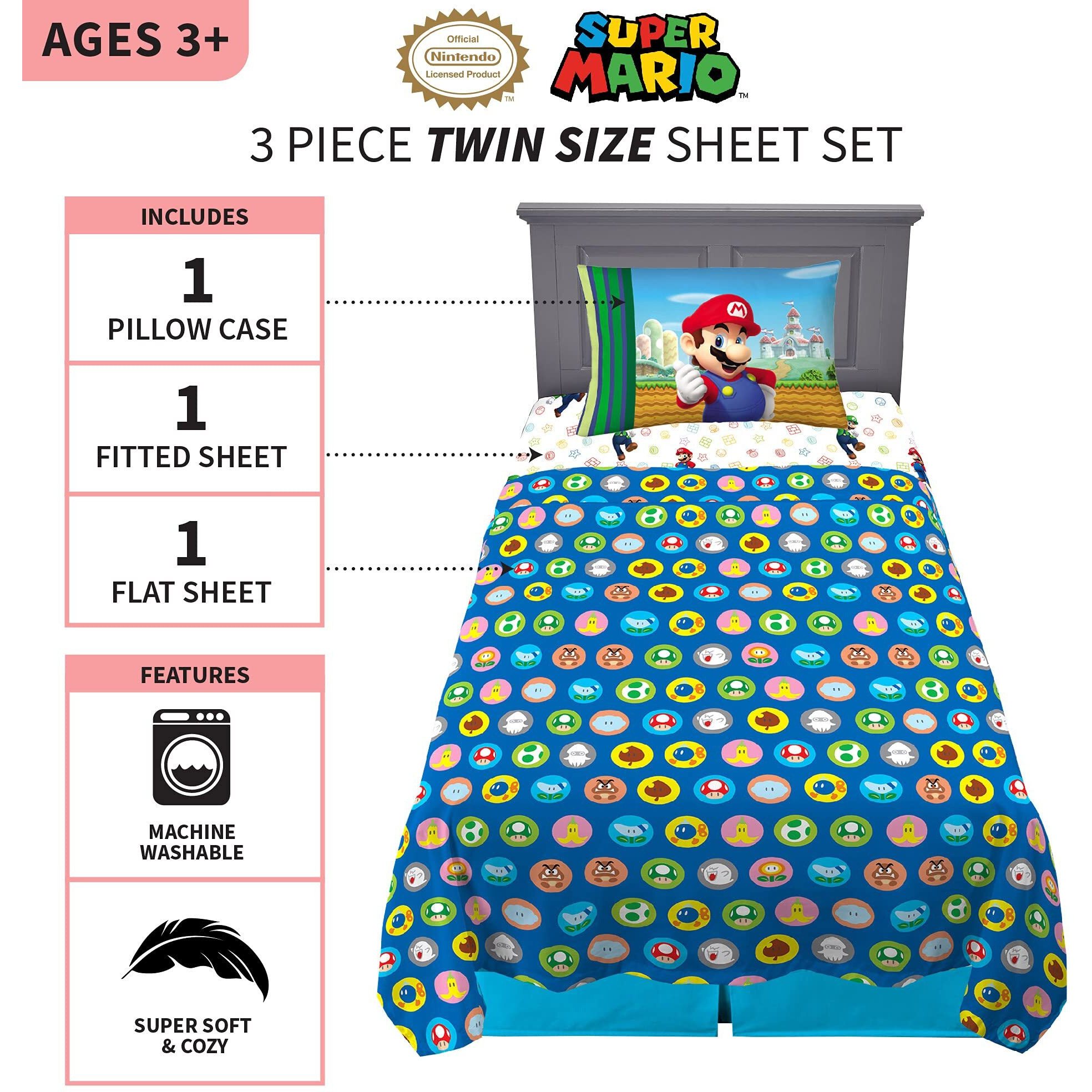 Franco Kids Bedding Super Soft Microfiber Sheet Set, Twin, Mario