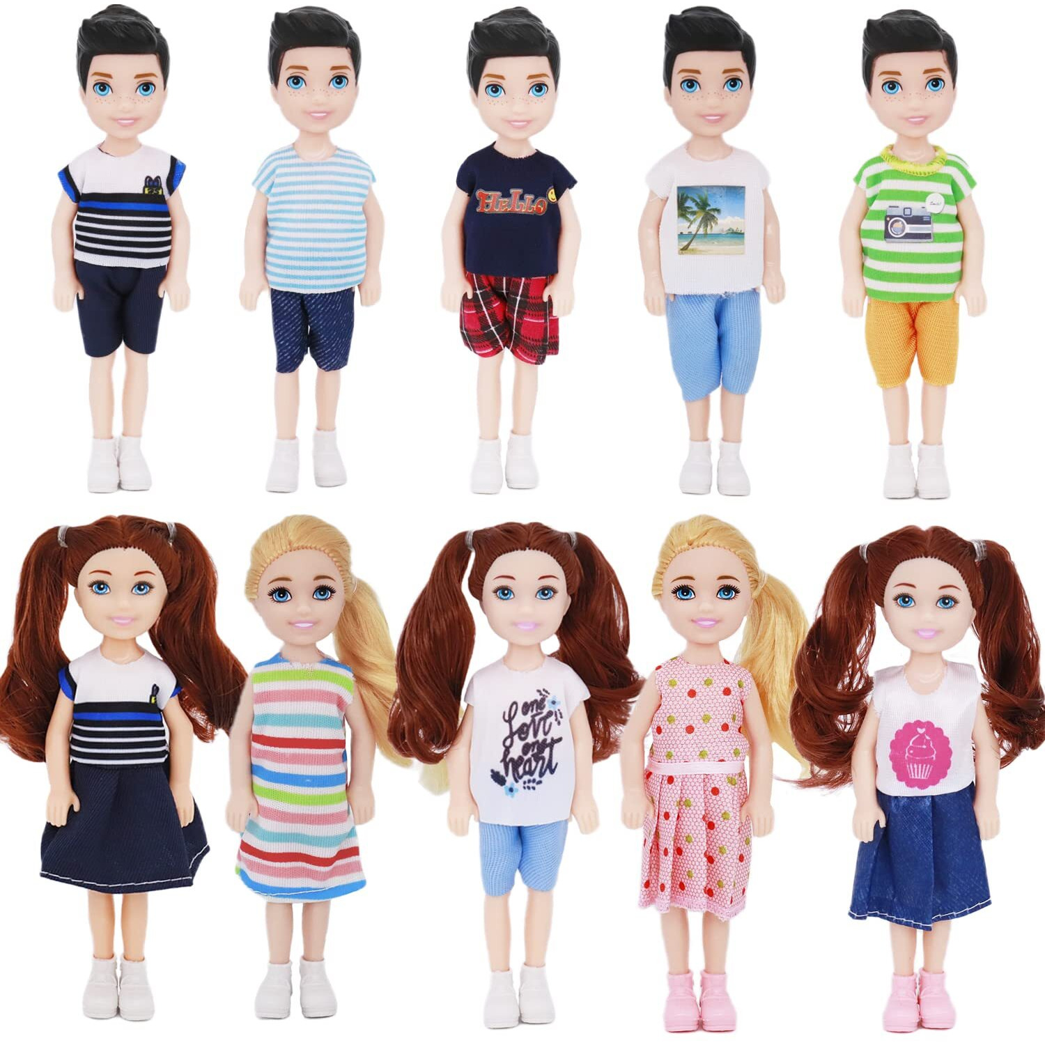 Lembani 10 Sets 5 Inch Mini Dolls With Clothes, 5 Pieces Boy Dolls And 5 Pieces Girl Dolls, Mini Princess Dolls Toy For Dollhouse Kids Gifts