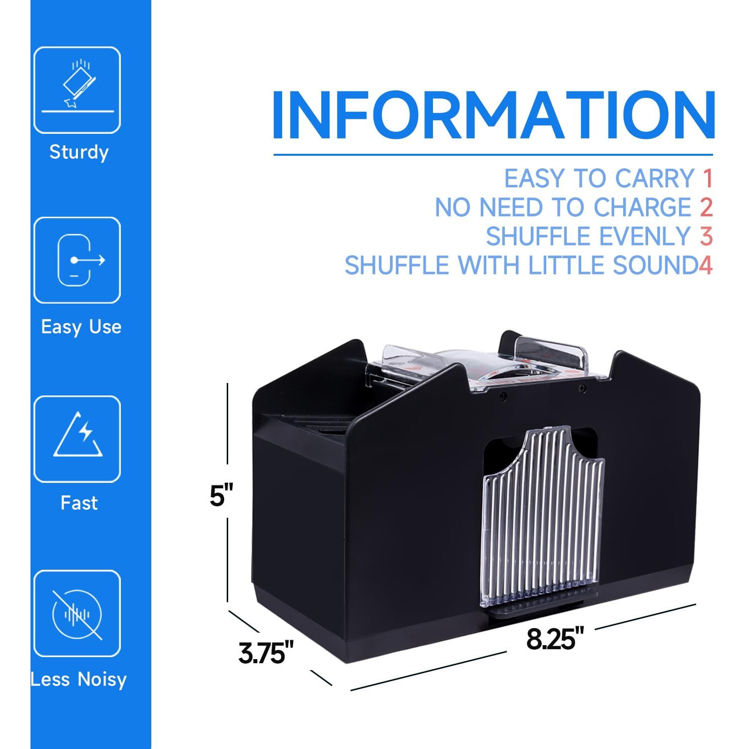 Gse Games & Sports Expert 4-Deck Automatic Card Shuffler, Battery-Operated Electric Shuffler Machines For Playing Cards, Blackjack, Texas Hold'Em, Canasta, Uno, Rummy, Bridge
