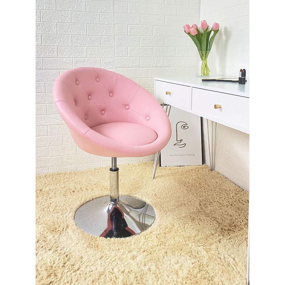 Furwoo Pu Leather Vanity Chair Stool For Makeup Room Round Back Cute Diamond Beauty Make Up Chiar Adjustable Swivel Salon Spa Stool Modern Circle Lounge Chair Pink