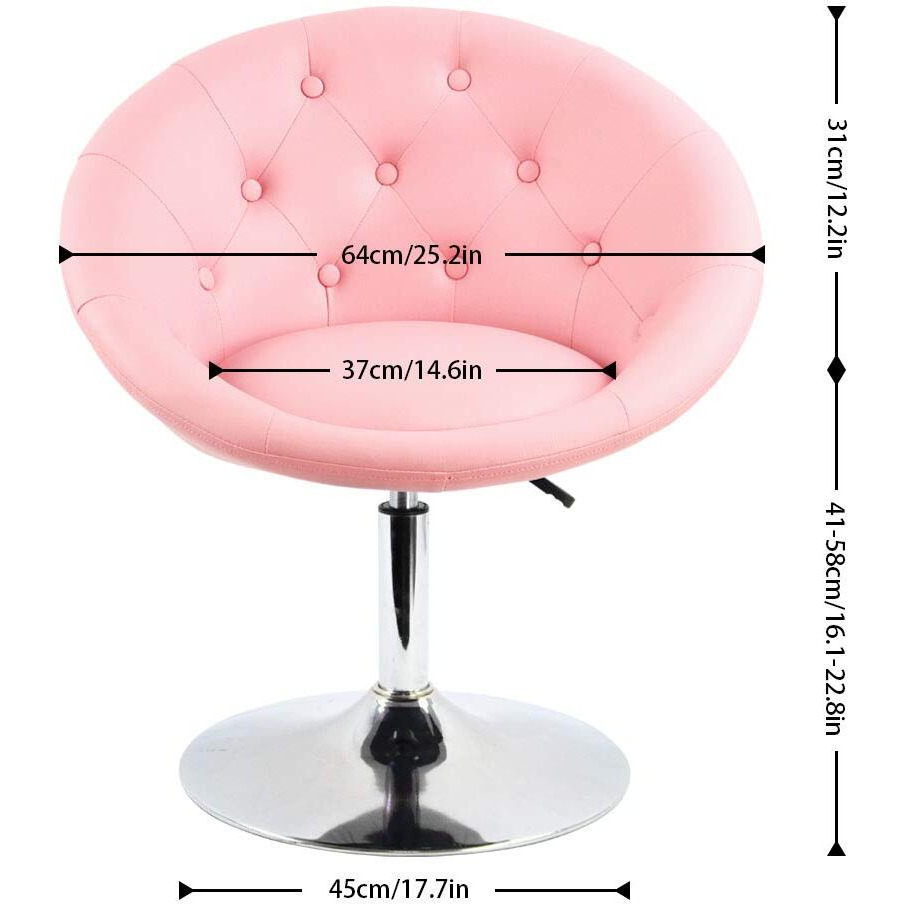 Furwoo Pu Leather Vanity Chair Stool For Makeup Room Round Back Cute Diamond Beauty Make Up Chiar Adjustable Swivel Salon Spa Stool Modern Circle Lounge Chair Pink