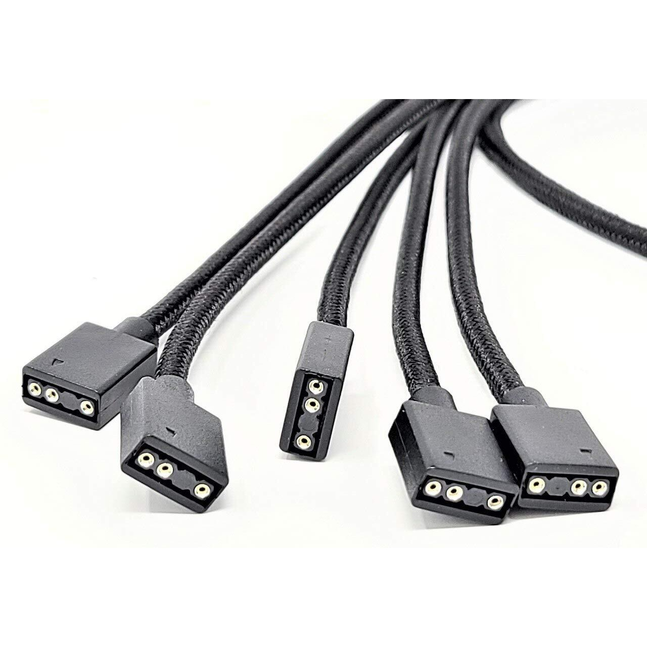 Micro Connectors 70Cm Premium Sleeved 3-Pin 1 To 5 Addressable (Argb) Splitter Cable (Black, F04-15As70-Bk)