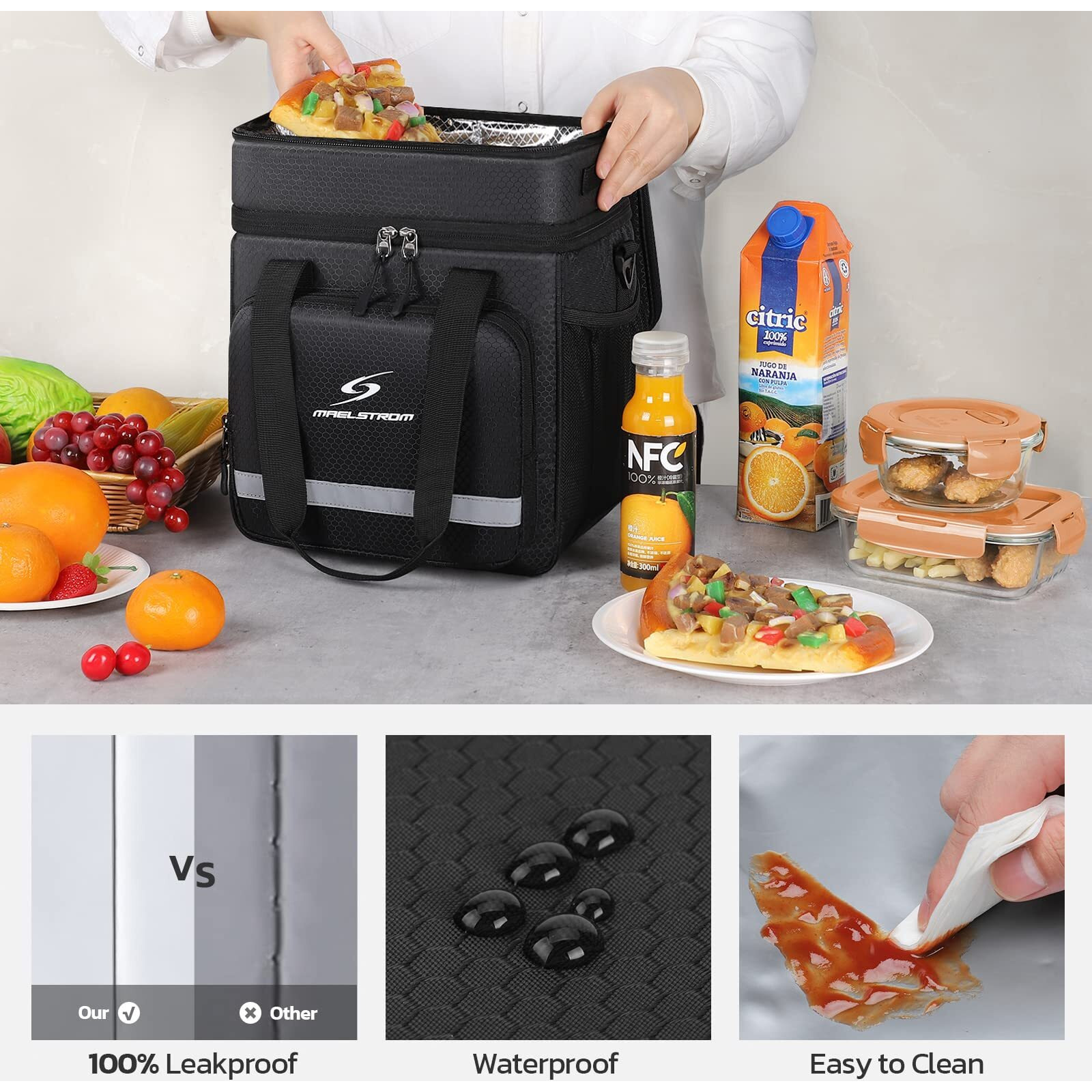 Maelstrom Lunch Box For Men,Insulated Lunch Bag Women/Men,Leakproof Lunch Cooler Bag,Lunch Tote Bag,18L,Black