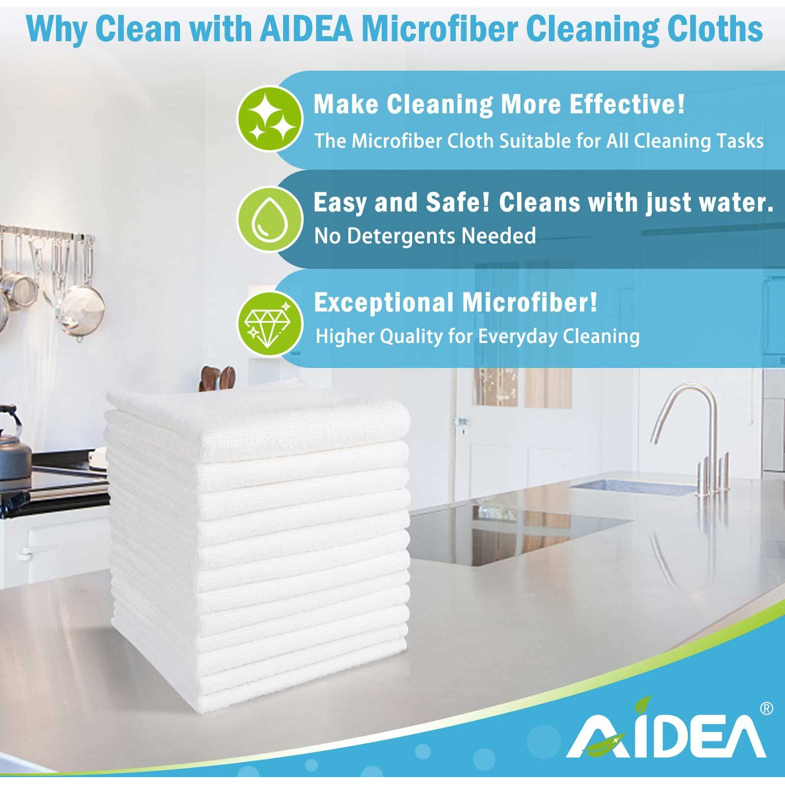 Aidea Microfiber Cleaning Cloths White-8Pk, Absorbent Lint-Free Rags, Scratch-Free, Streak-Free Microfiber Towels, Dish Towels White (11.5In.X11.5In.)