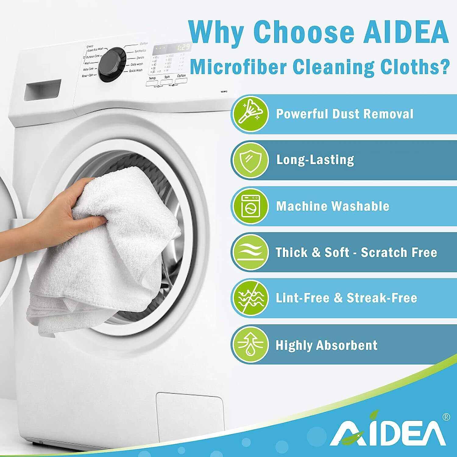 Aidea Microfiber Cleaning Cloths White-8Pk, Absorbent Lint-Free Rags, Scratch-Free, Streak-Free Microfiber Towels, Dish Towels White (11.5In.X11.5In.)