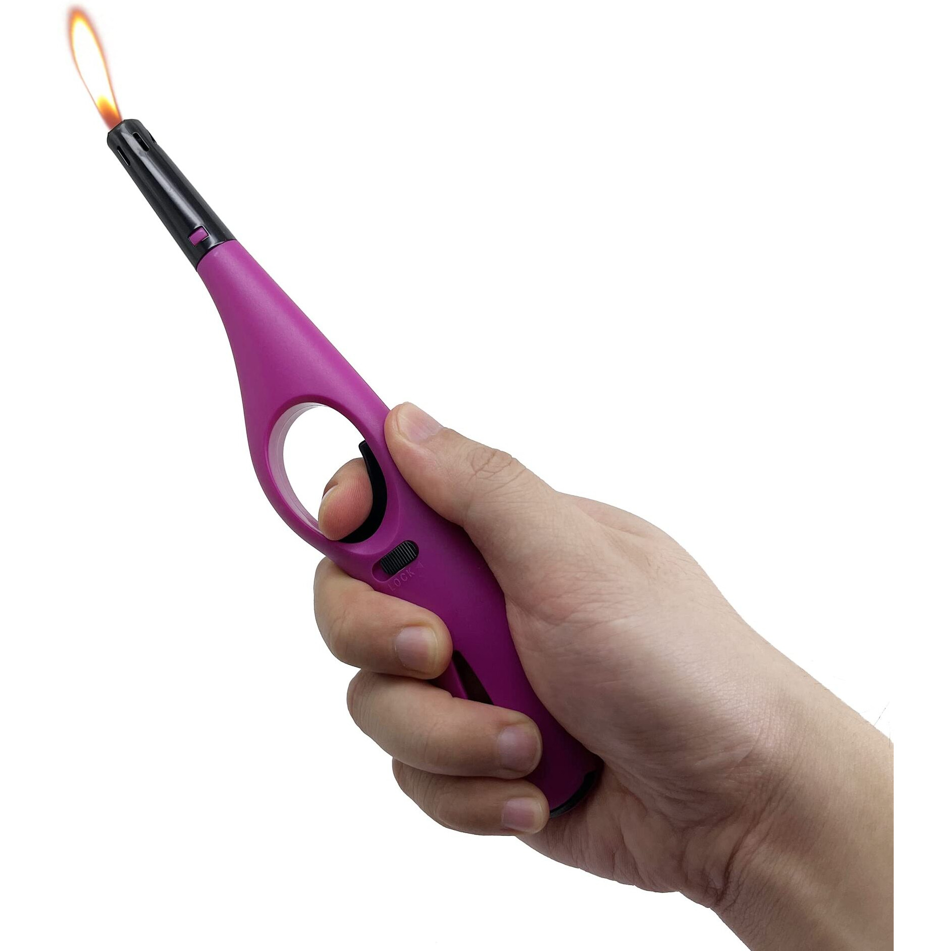 Utility Kitchen Lighter Multipurpose 8.07'' Long Lighter With Safety Lock Butane Gas Refillable Lighters For Candle Stove Fireplace Bbq Grill, 4 Pack (Butane Included)