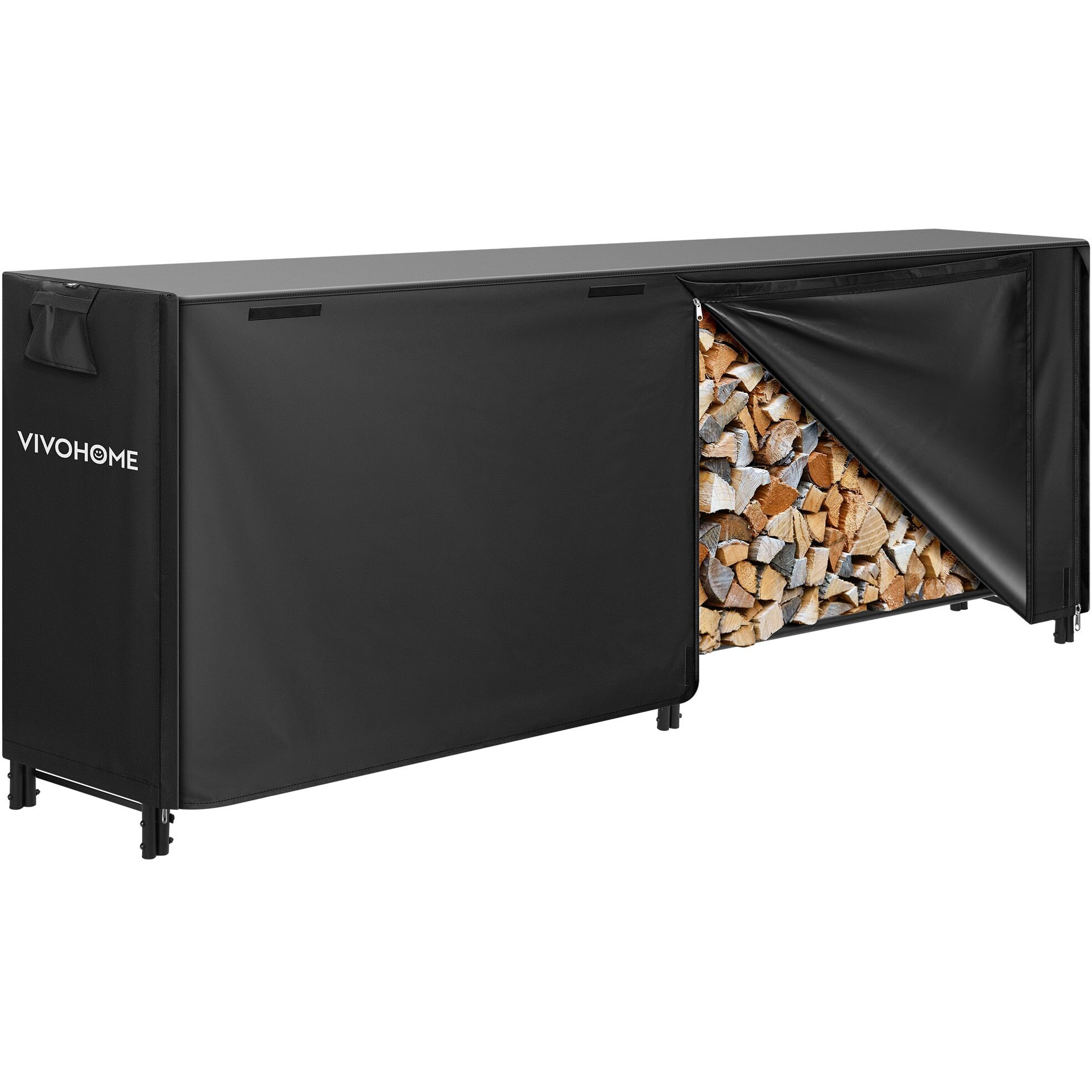 Vivohome 8Ft Heavy Duty Indoor Outdoor Firewood Storage Log Rack With Cover Combo Set Black