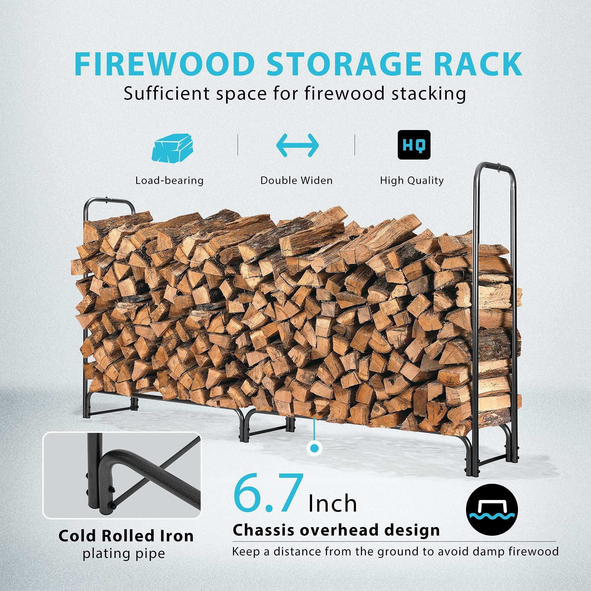 Vivohome 8Ft Heavy Duty Indoor Outdoor Firewood Storage Log Rack With Cover Combo Set Black