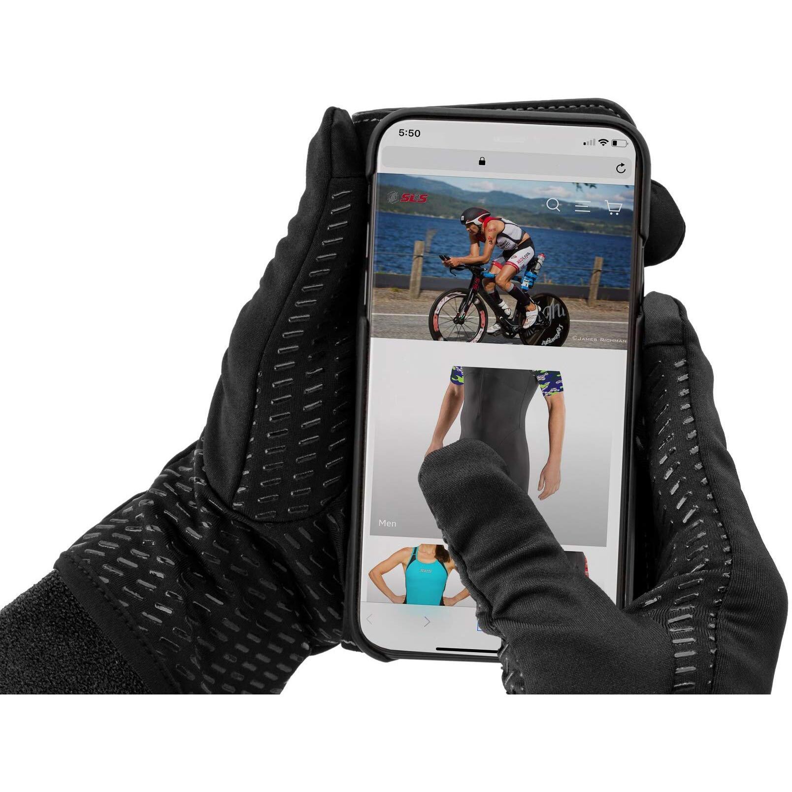 Sls3 Runners Gloves For Women, Men - Light Runner Gloves For Cold Weather, With Touchscreen Fingers + Silicone Dots Grip - Thin Black Gloves For Runners Cycling Walking Jogging Hiking (Medium)