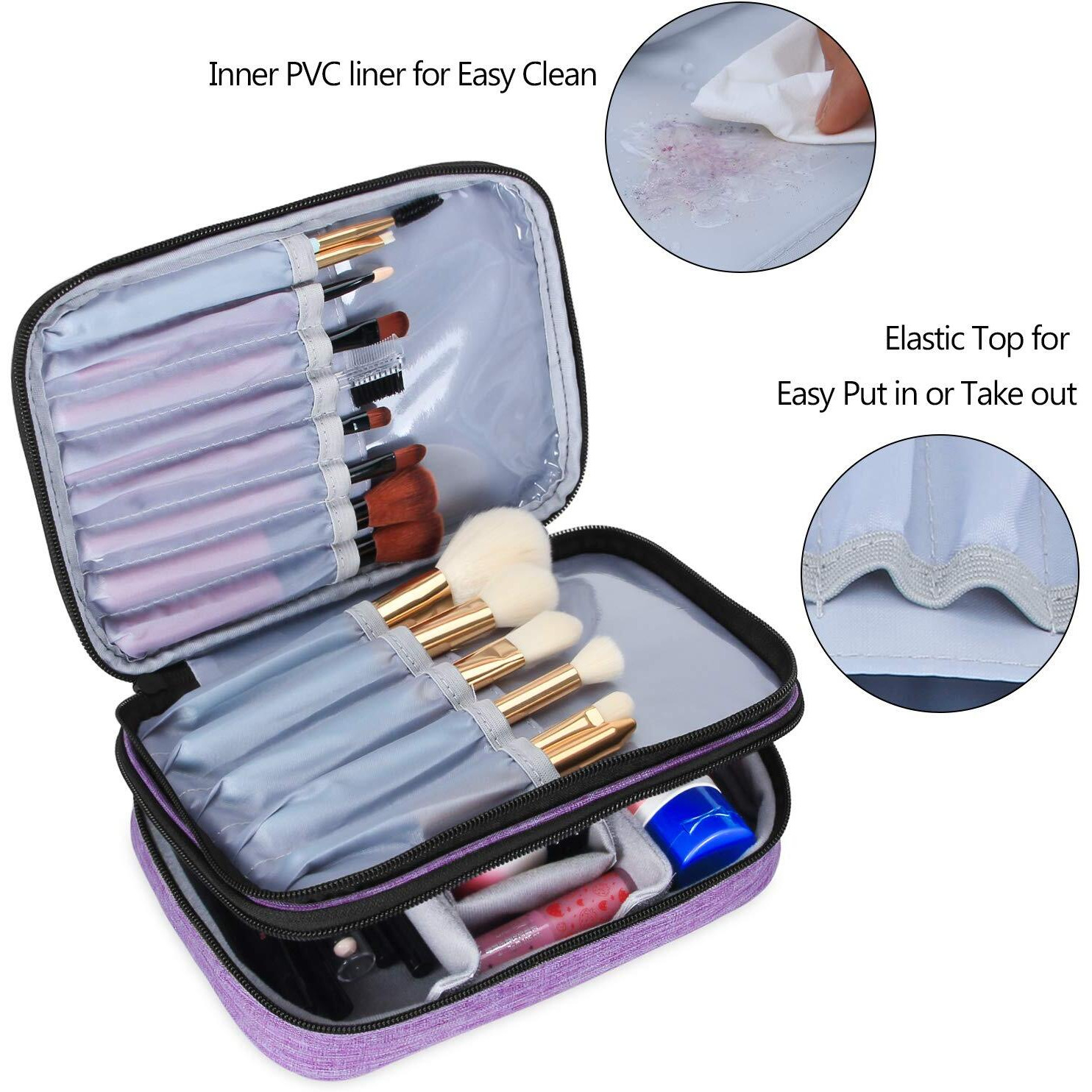 Teamoy Travel Makeup Brush Case(Up To 8.8""), Professional Makeup Train Organizer Bag With Handle Strap For Makeup Brushes And Makeup Essentials-Medium, Purple(No Accessories Included)