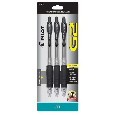 Pilot G2 Roller Gel Ultra Fine .038Mm Black Ink Comfort Grip Pens (3 Count)