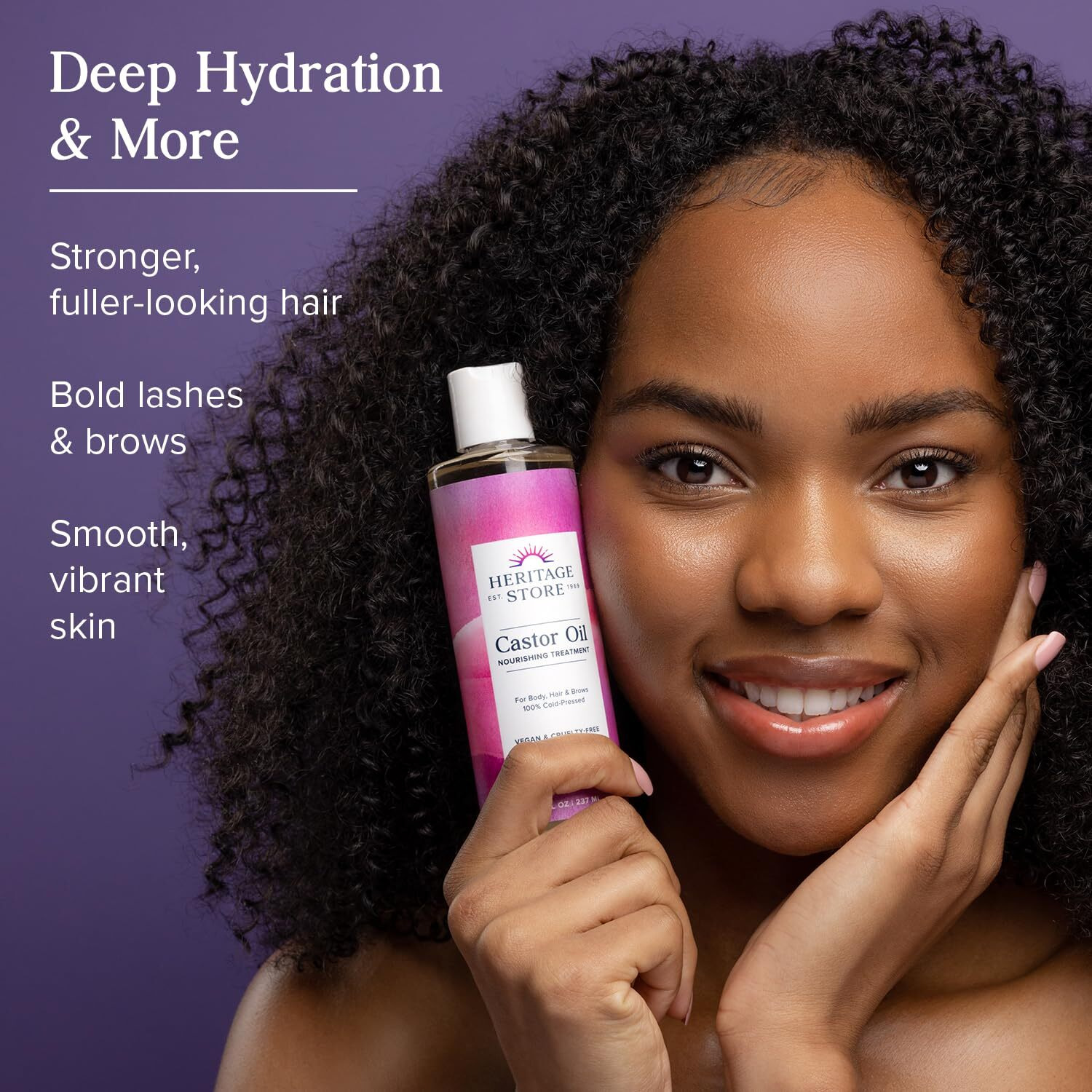 Heritage Store Castor Oil, Cold Pressed, Rich Hydration For Vibrant Hair & Skin, Bold Lashes & Brows, No Hexane (8 Fl Oz)