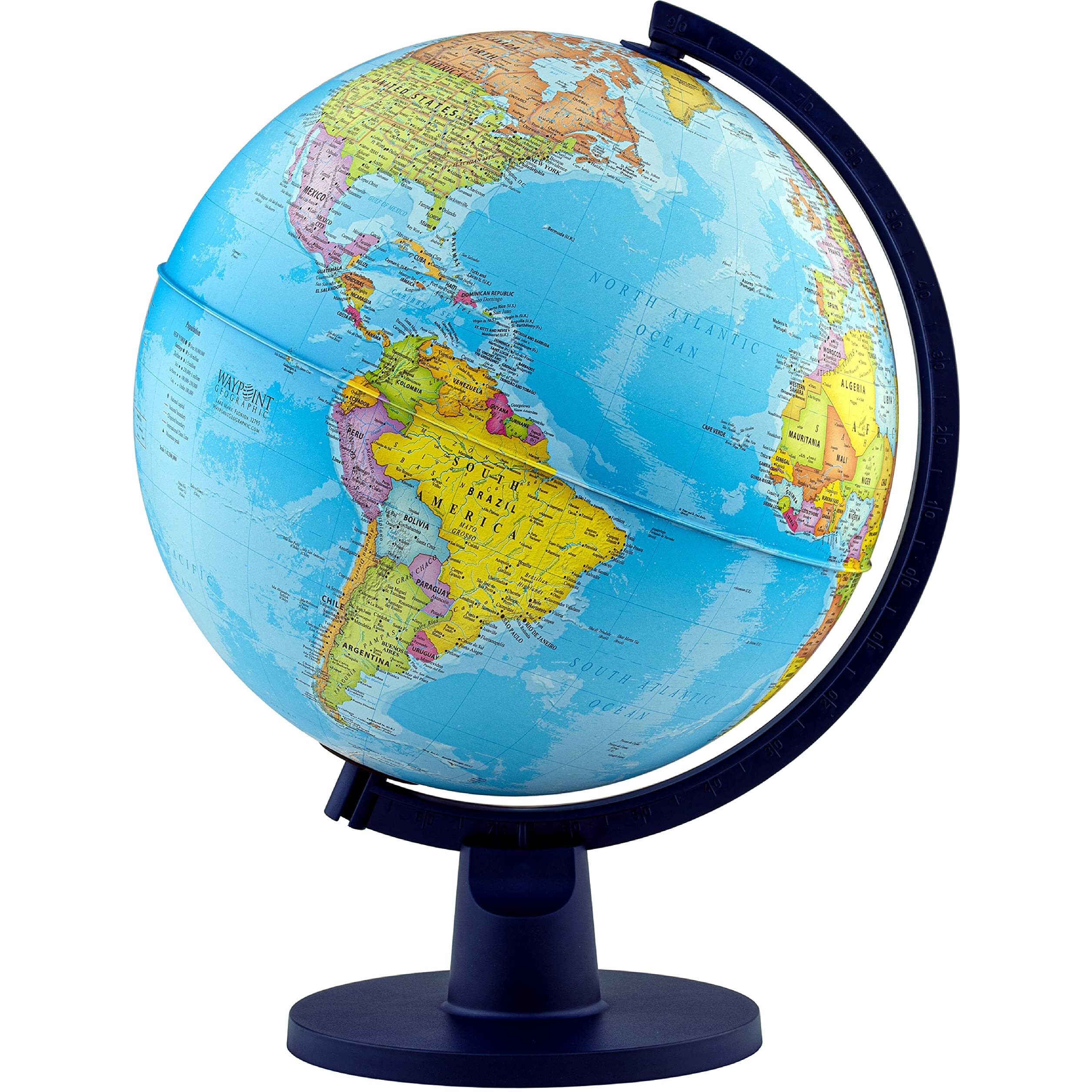 Waypoint Geographic Scout Illuminated, Decorative Classroom Globe With Stand, World Globe With More Than 4000 Places, 12    Interactive Globe With Political Mapping, Blue