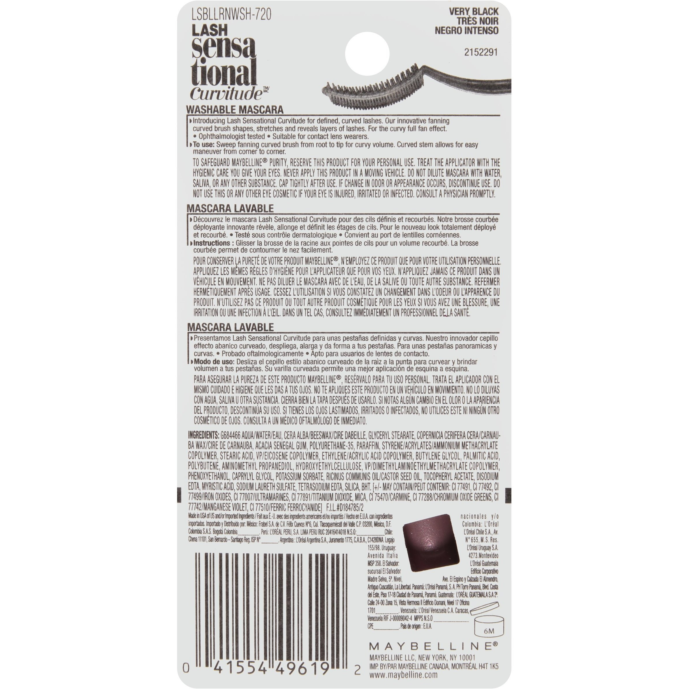 Maybelline New York Lash Sensational Curvitude Washable Mascara, Very Black, 0.33 Fl. Oz.
