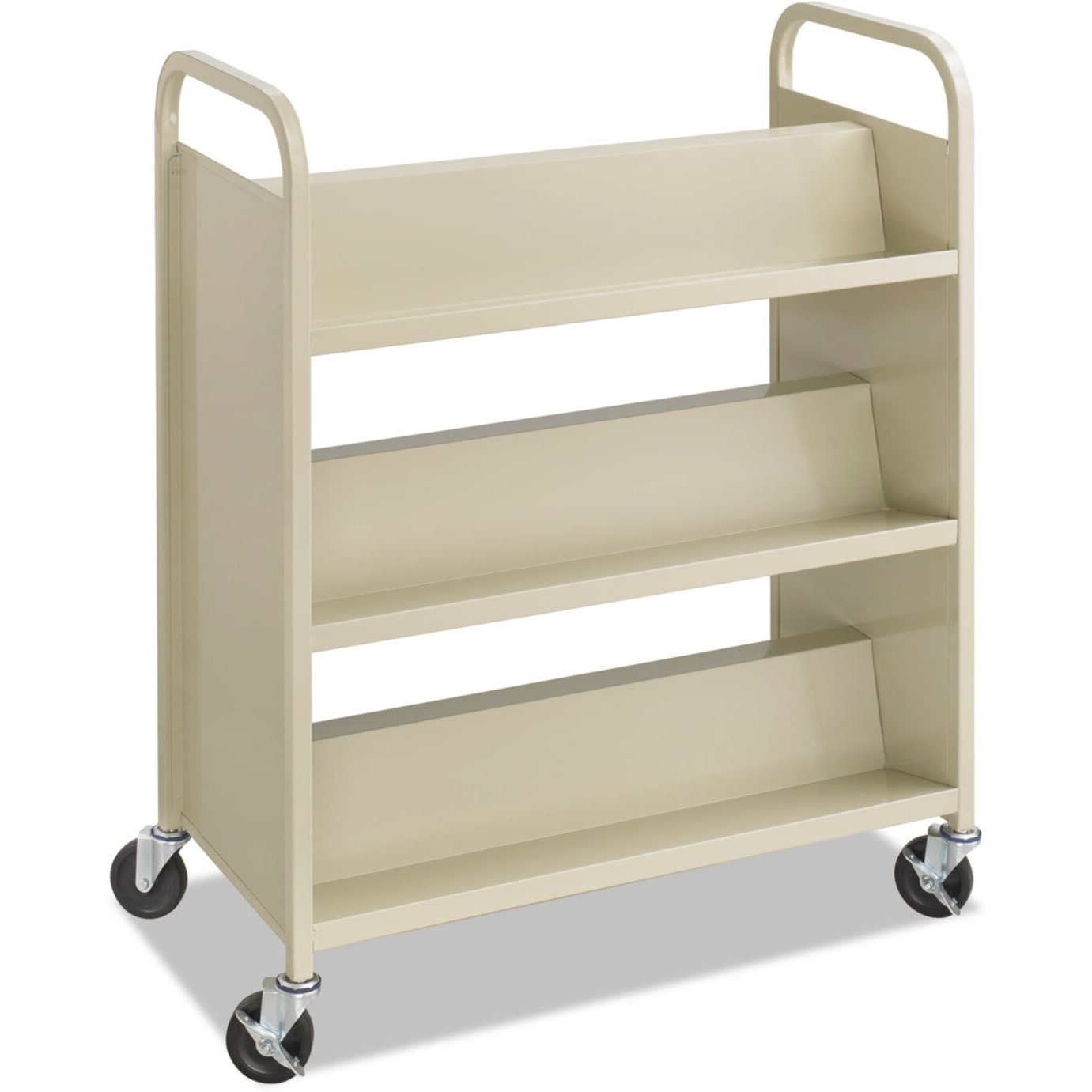 Safco Products 6-Shelf Steel Slant Shelf Double-Sided Book Cart, Sand, Perfect For Library, Office And Home Use