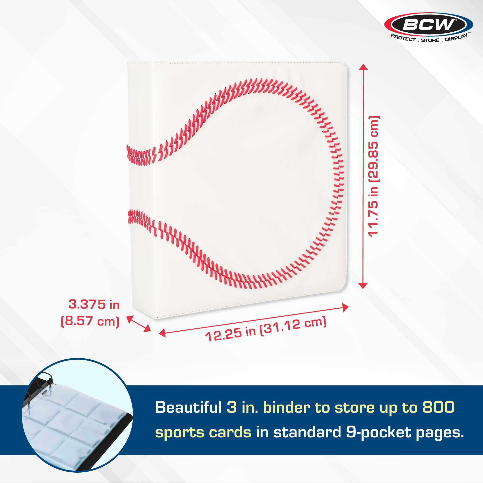 Bcw 3-Inch Sports Collectors Album - Baseball | Storage For Over 800 Cards | Ideal For Organizing Baseball, Football, Basketball Trading Cards | Aesthetic Display For Sports Memorabilia Enthusiasts