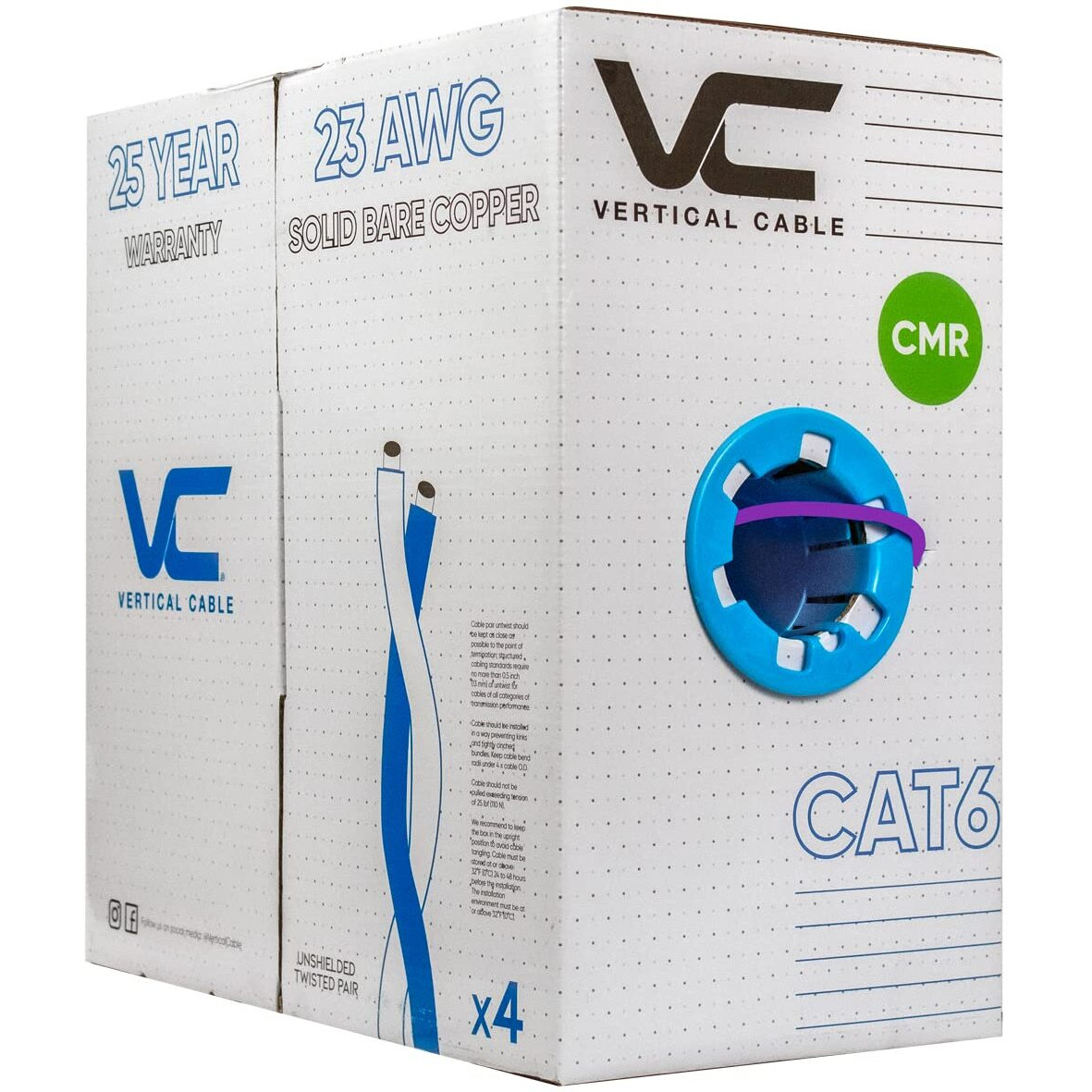 Vertical Cable Cat6, 550 Mhz, Utp, 23Awg, Solid Bare Copper,1000Ft, Bulk Ethernet Cable - 060 Series, Purple