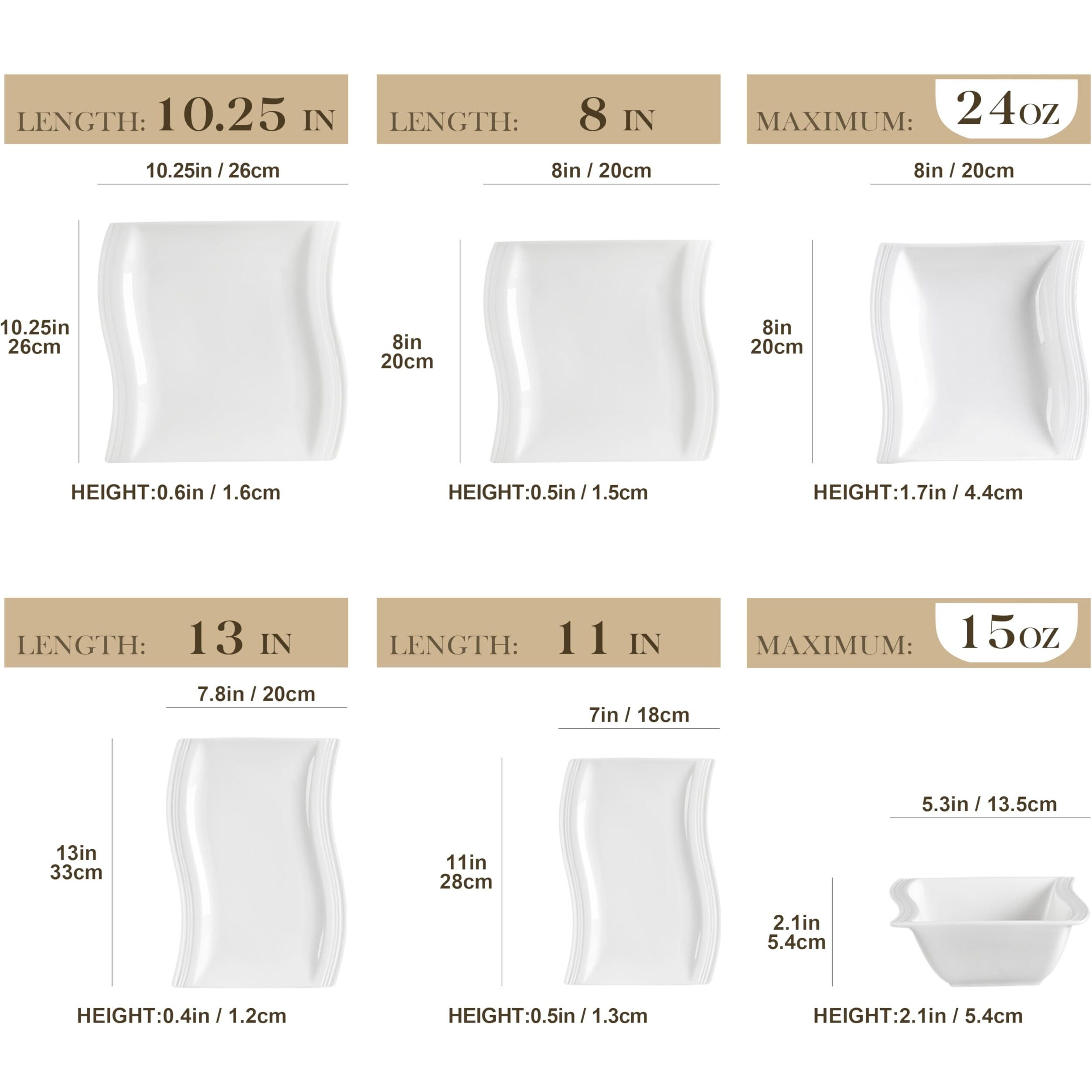 Malacasa Plates And Bowls Sets, 26 Pieces Ivory White Square Dinnerware Sets Without Mugs, Porcelain Dinnerware With Dinner Plates, Bowls And Serving Platters, Modern Dish Set For 6, Series Flora